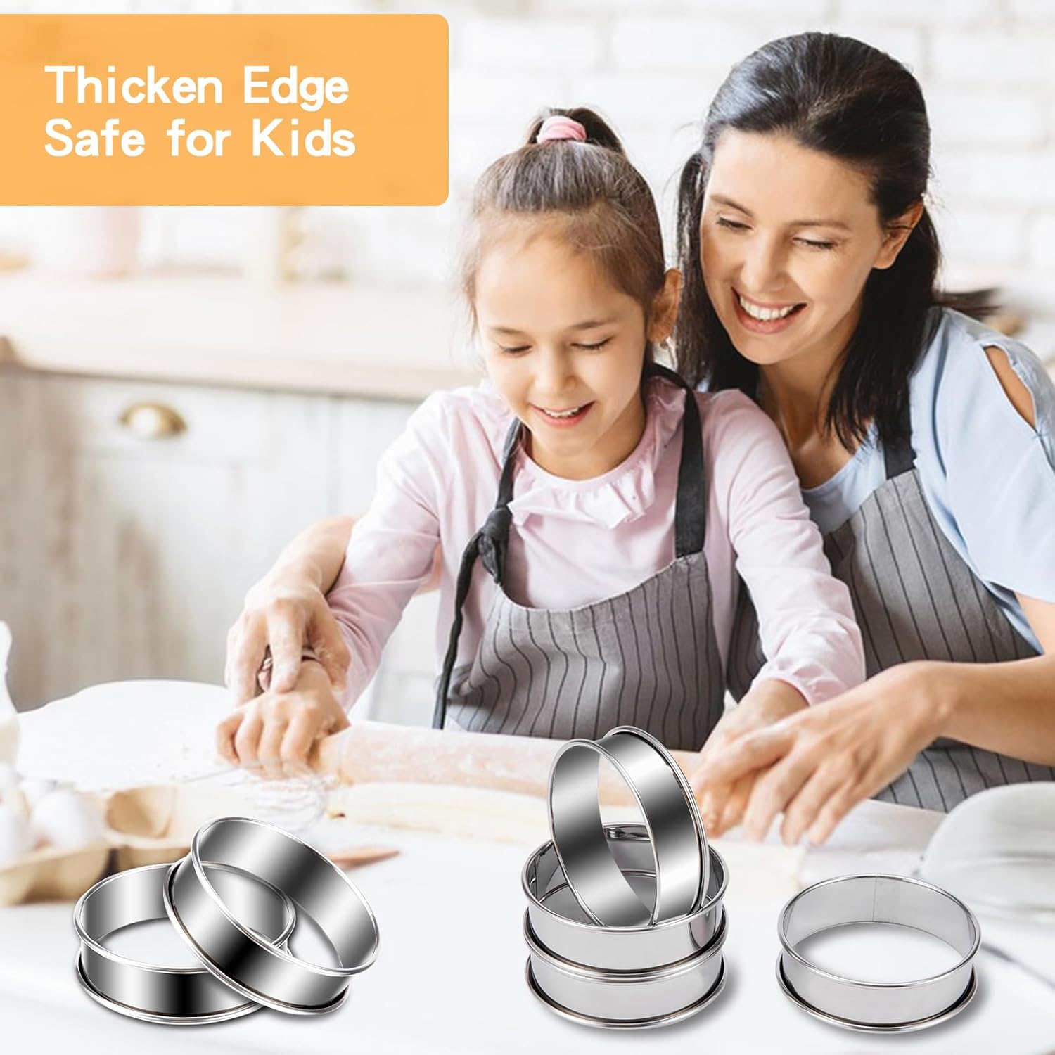 Juego de 6 anillos para magdalenas inglesas, anillos de acero inoxidable antiadherentes, anillos de cocina de doble enrollado de 4 pulgadas