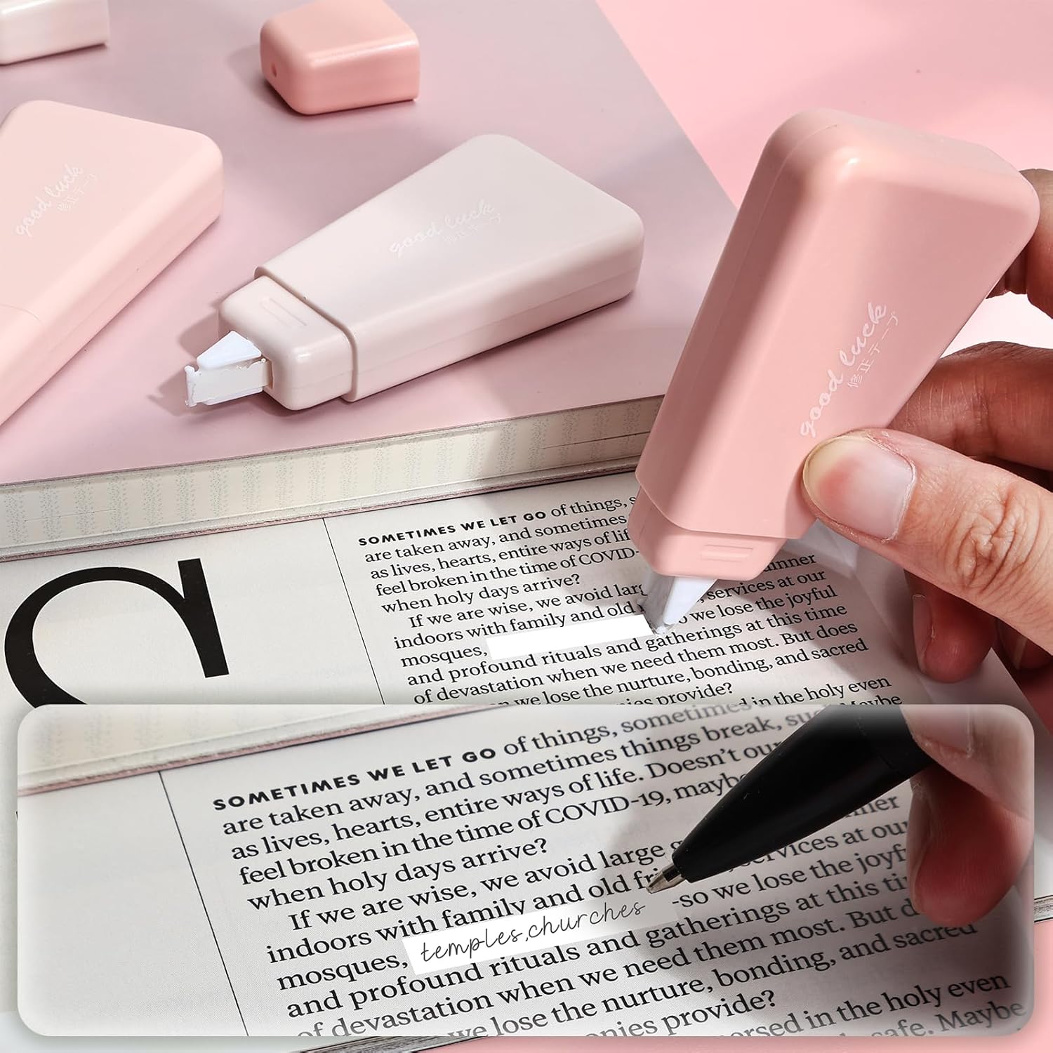 BAYTORY 6 cintas de corrección blancas, cinta blanca para correcciones instantáneas, aplicador limpio y fácil de usar, escritura correcta incorrecta