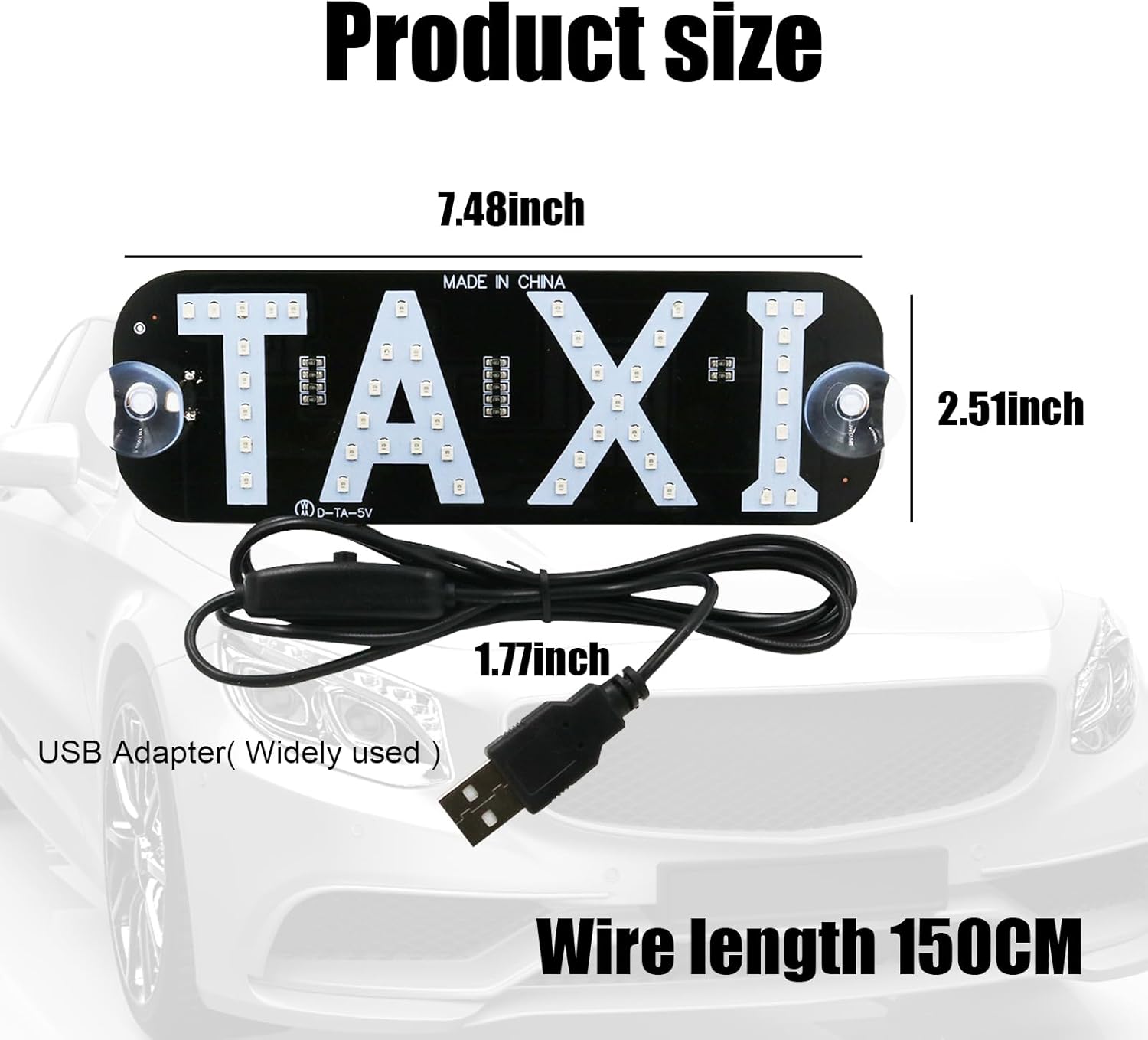 1 luz de taxi de 7.4 x 2.5 pulgadas, logotipo de luz LED de taxi intercambiable, decoración LED de taxi de PVC, lámpara de luz de taxi inversor de