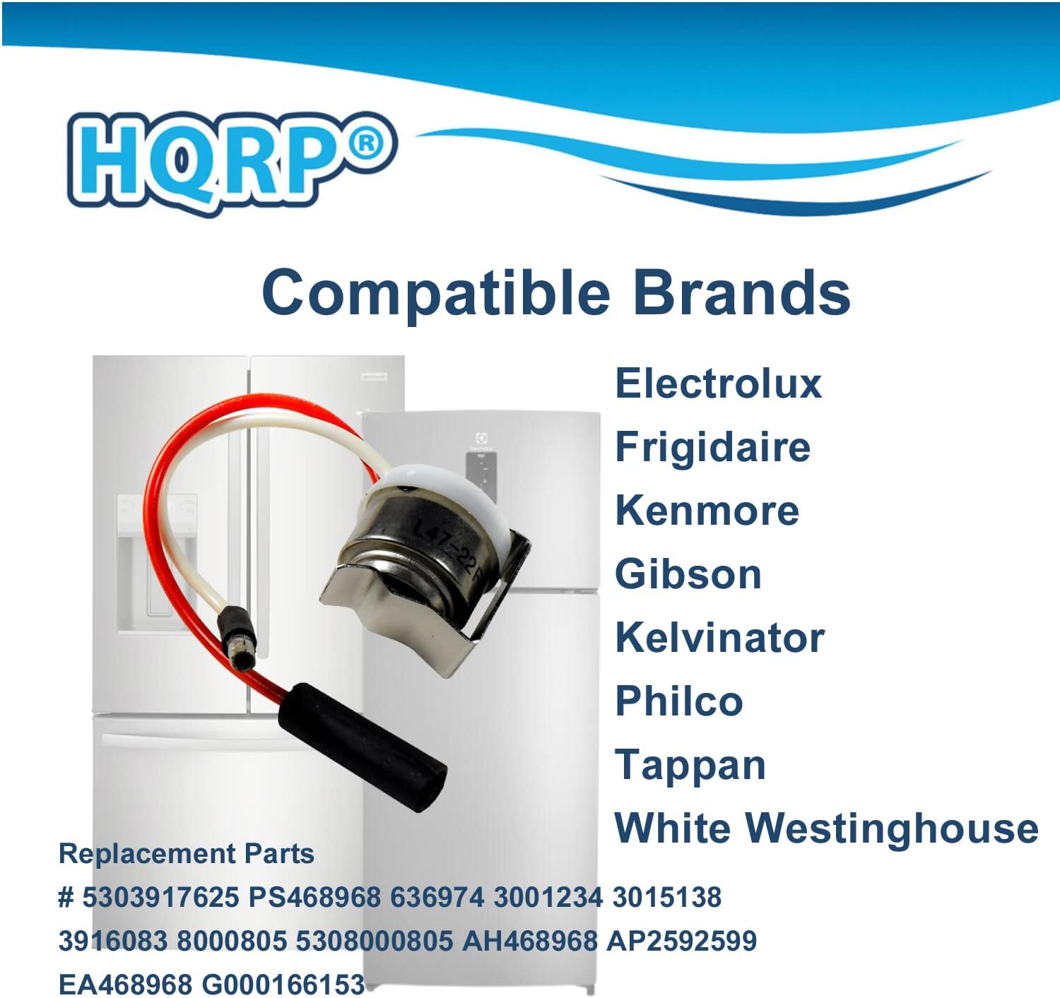 HQRP Reemplazo del termostato de descongelación para refrigerador Frigidaire 5303917625, AP25999, 08000805, 3001234, 3015138, 3916083, 5308000805,