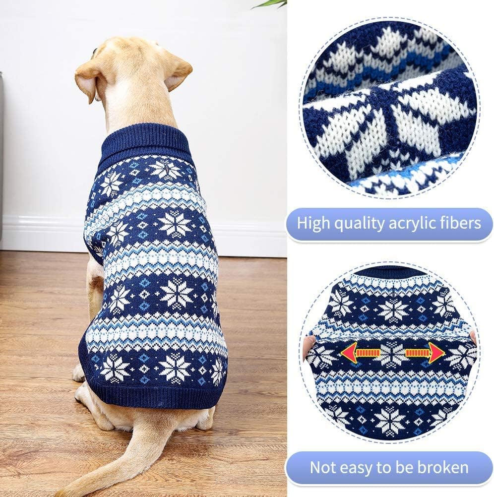 KOOLTAIL Suéter de punto trenzado para perro de cuello alto, suéter de punto clásico para clima frío, patrón de copo de nieve, ropa de invierno