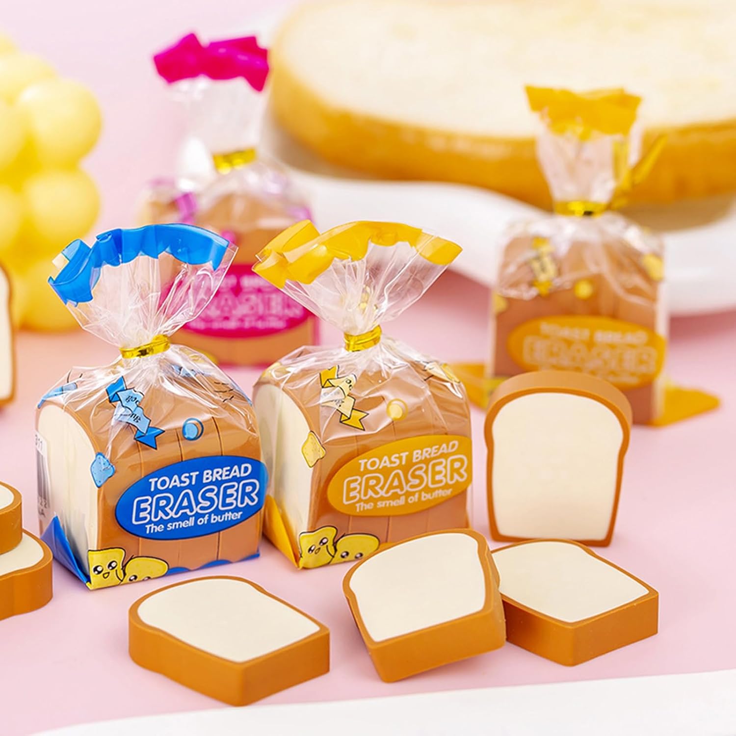 Toast BreadPencil Borradores para la escuela, aula, recompensas, recuerdos de fiesta, paquete de 6 unidades, colores al azar