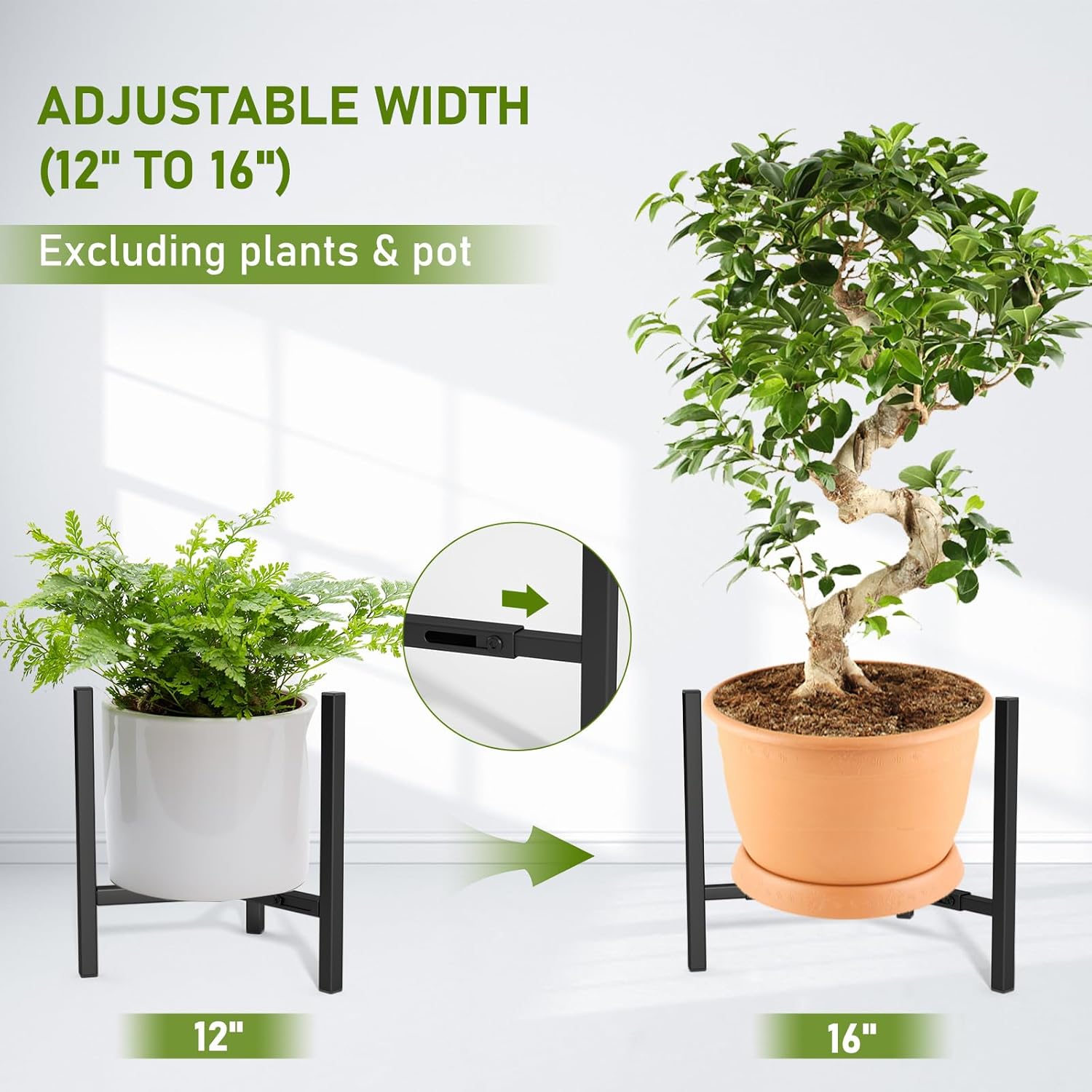 Blvornl Soporte ajustable para plantas, soporte de metal moderno de mediados de siglo, 3 patas, resistente para macetas de 12 a 16 pulgadas, soporte