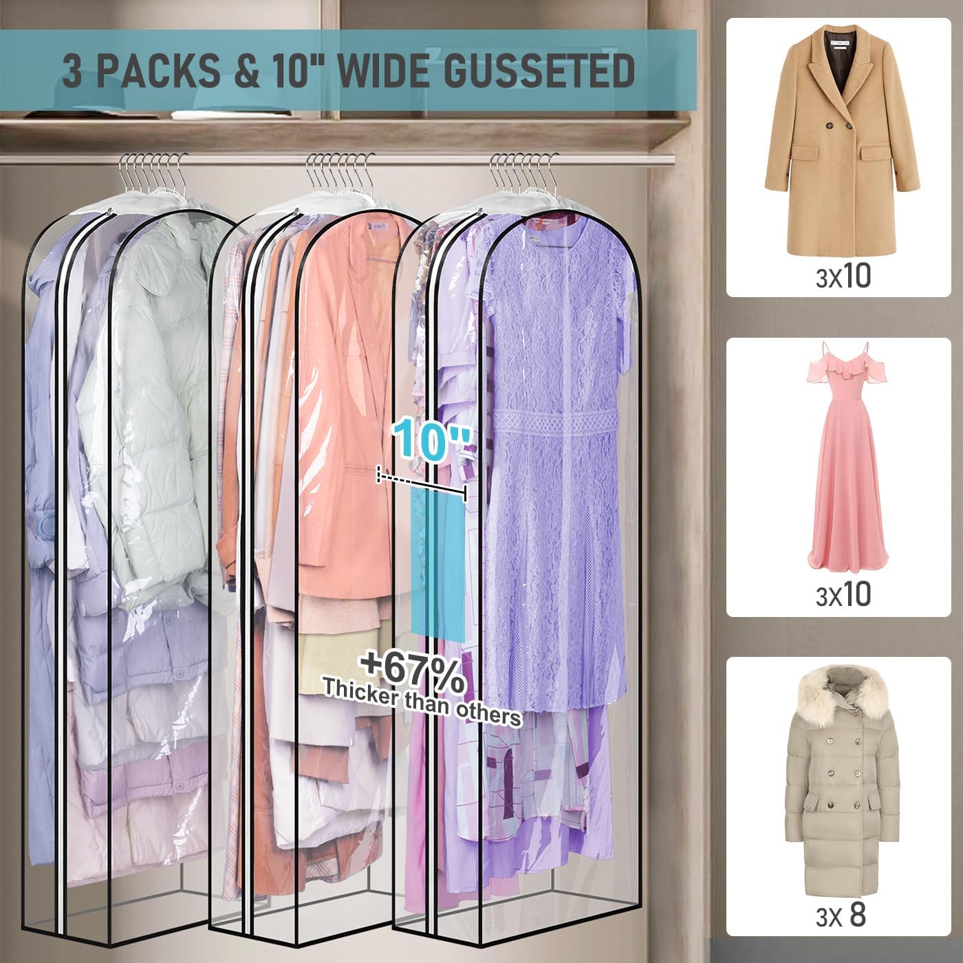 MISSLO Paquete de 3 bolsas de ropa de 43 pulgadas + 3 bolsas de ropa de 60 pulgadas