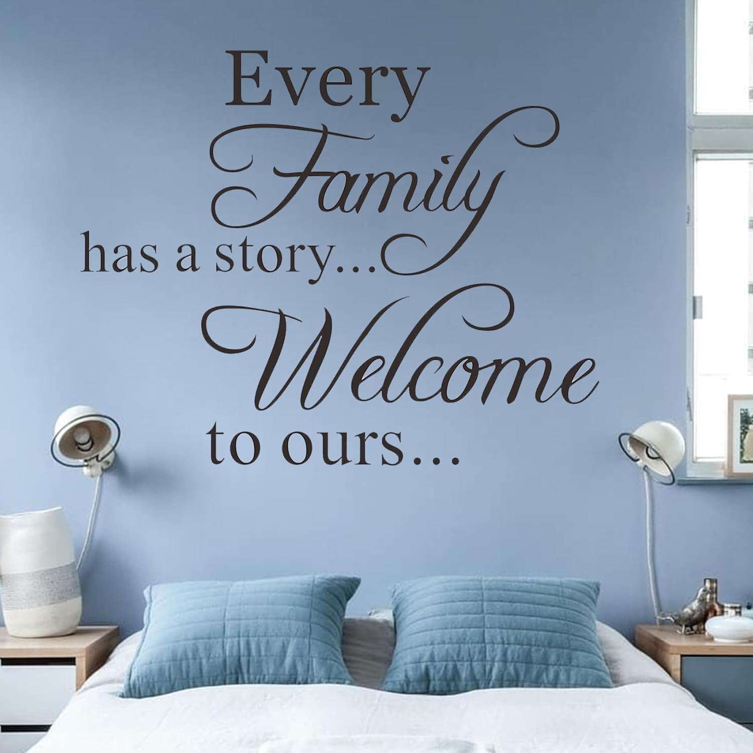 Calcomanías de vinilo con citas para pared, texto en inglés Every Family Has a Story Welcome to Ours Saying (Every Family Has a Story Welcome to