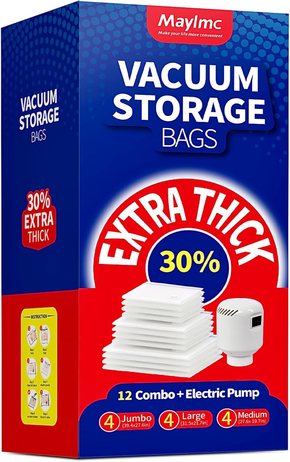Paquete de 12 bolsas de almacenamiento al vacío resistentes mejoradas con bomba eléctrica (4 jumbo, 4 grandes, 4 medianas), bolsas de almacenamiento