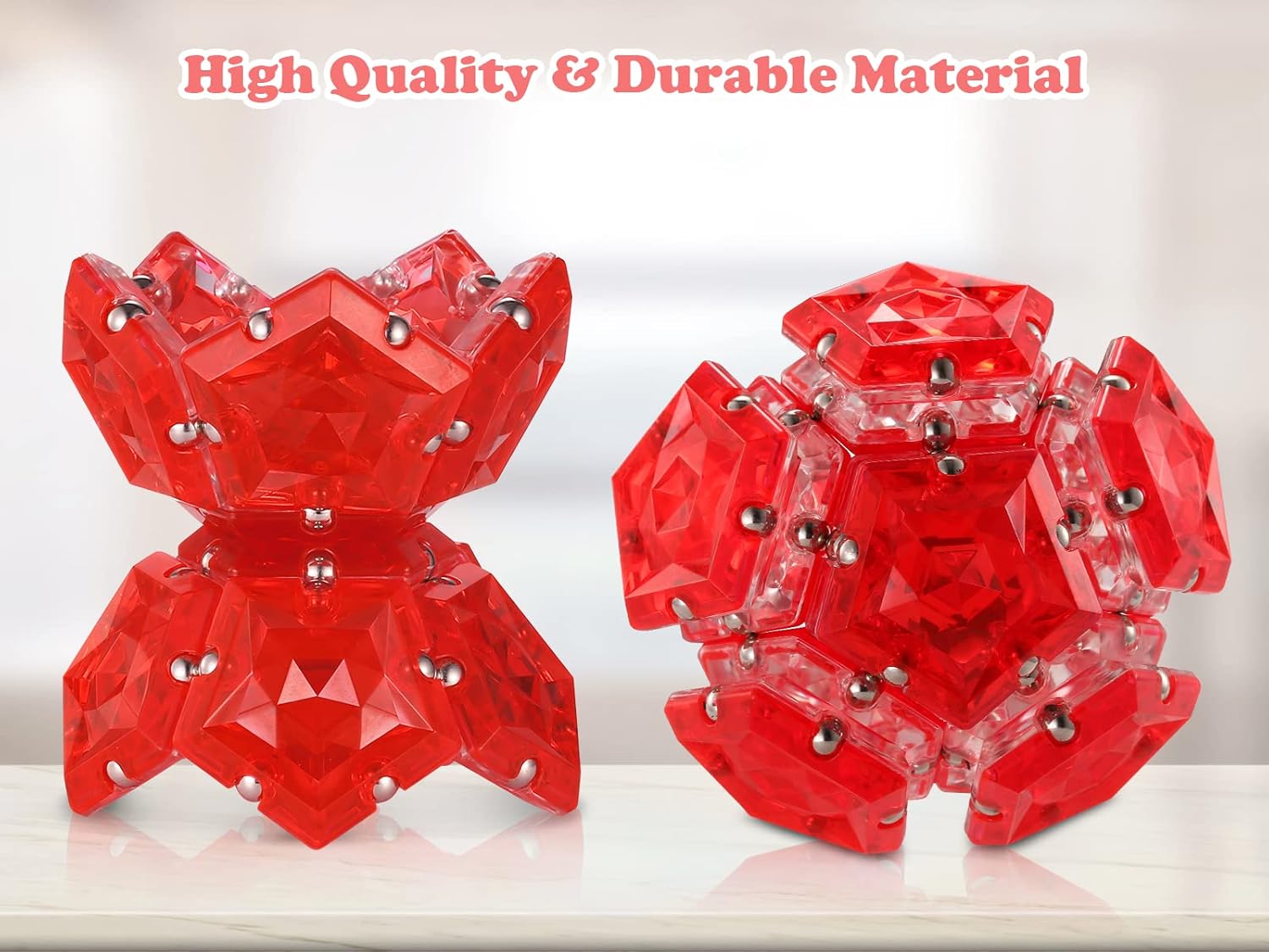 RoomyRoc Esfera magnética antiestrés  Bolas magnéticas de pentágonos  Juego de 12 piezas  rojo cristal  Juguete magnético  Creatividad más allá de