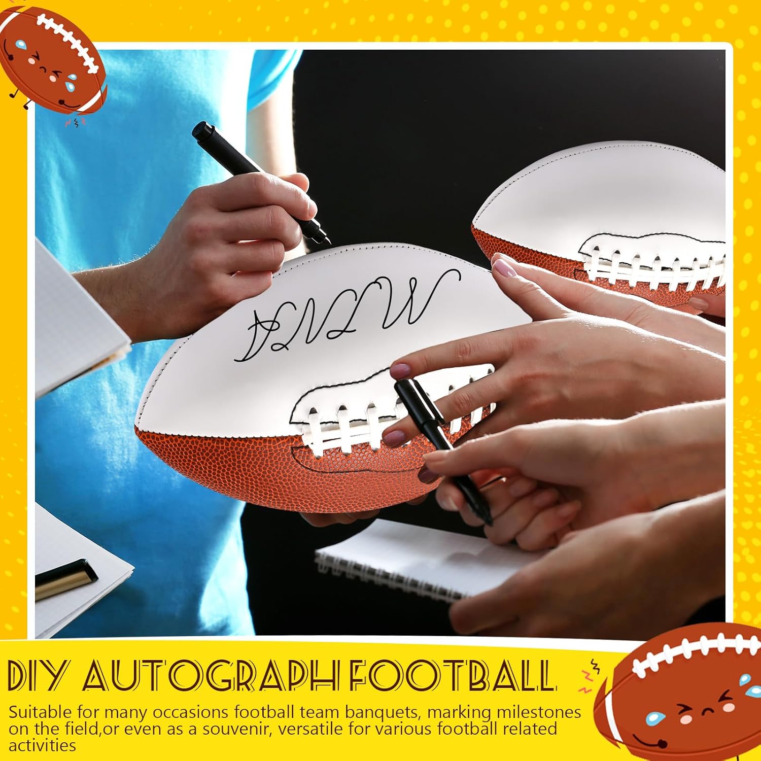 Jenaai Autograph Football Blank Mini Football Autograph American Football con 2 paneles marrones y 2 blancos Trofeo de fútbol personalizado para