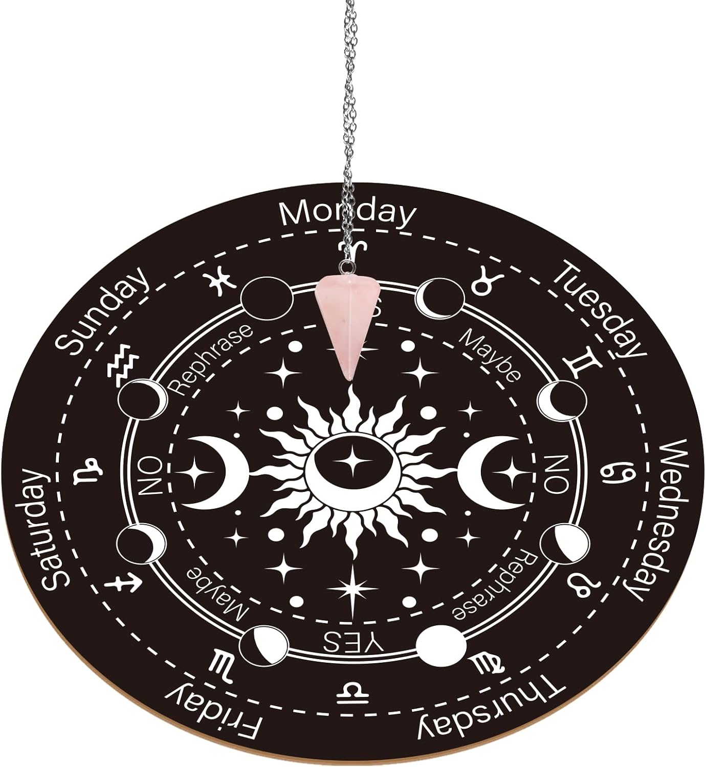 INFUNLY Tablero de péndulo de madera con collar de péndulo de 10 x 10 pulgadas, tablero de péndulo de divinación para radiestesia, tablero de