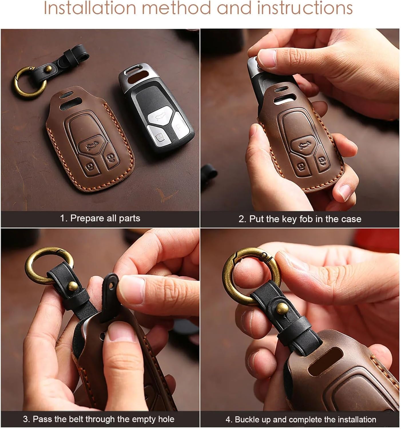 Funda de cuero genuino para llavero inteligente de 4 botones para Chevy Colorado Key Holder Protector (marrón)
