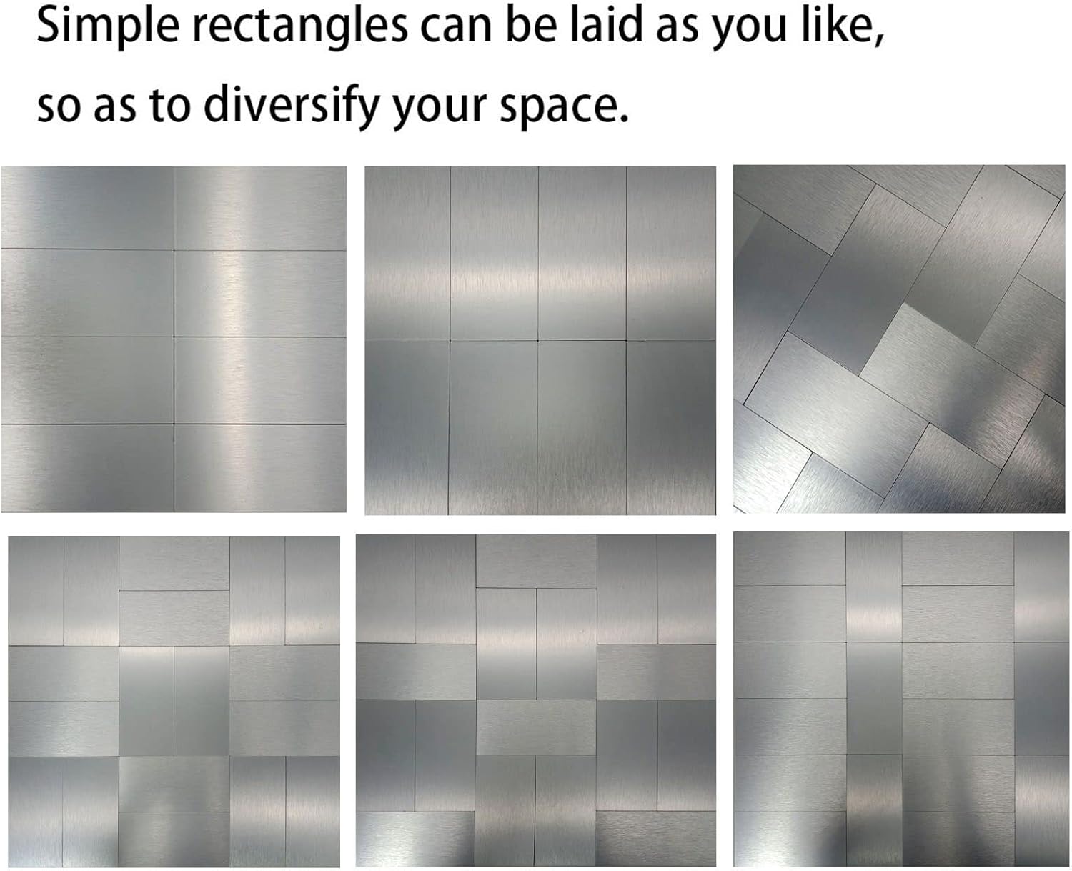 XUANINY 96 azulejos para salpicaduras, superficie cepillada plateada de aluminio de 3 x 6 pulgadas, adhesivo de metal de pared 3D de metro para