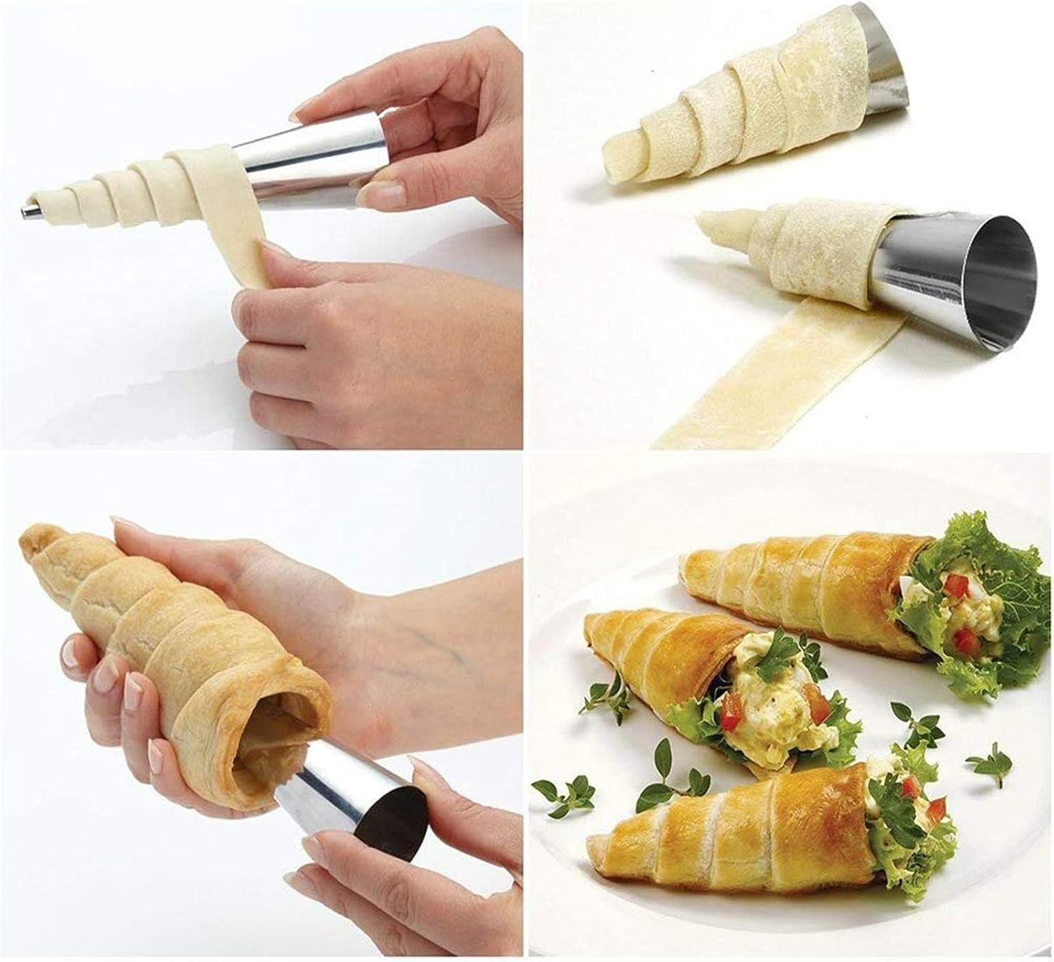 Joyeee Paquete de 30 moldes antiadherentes para cuernos de crema, molde grande de acero inoxidable de 5 pulgadas para cocinar bricolaje pastelería