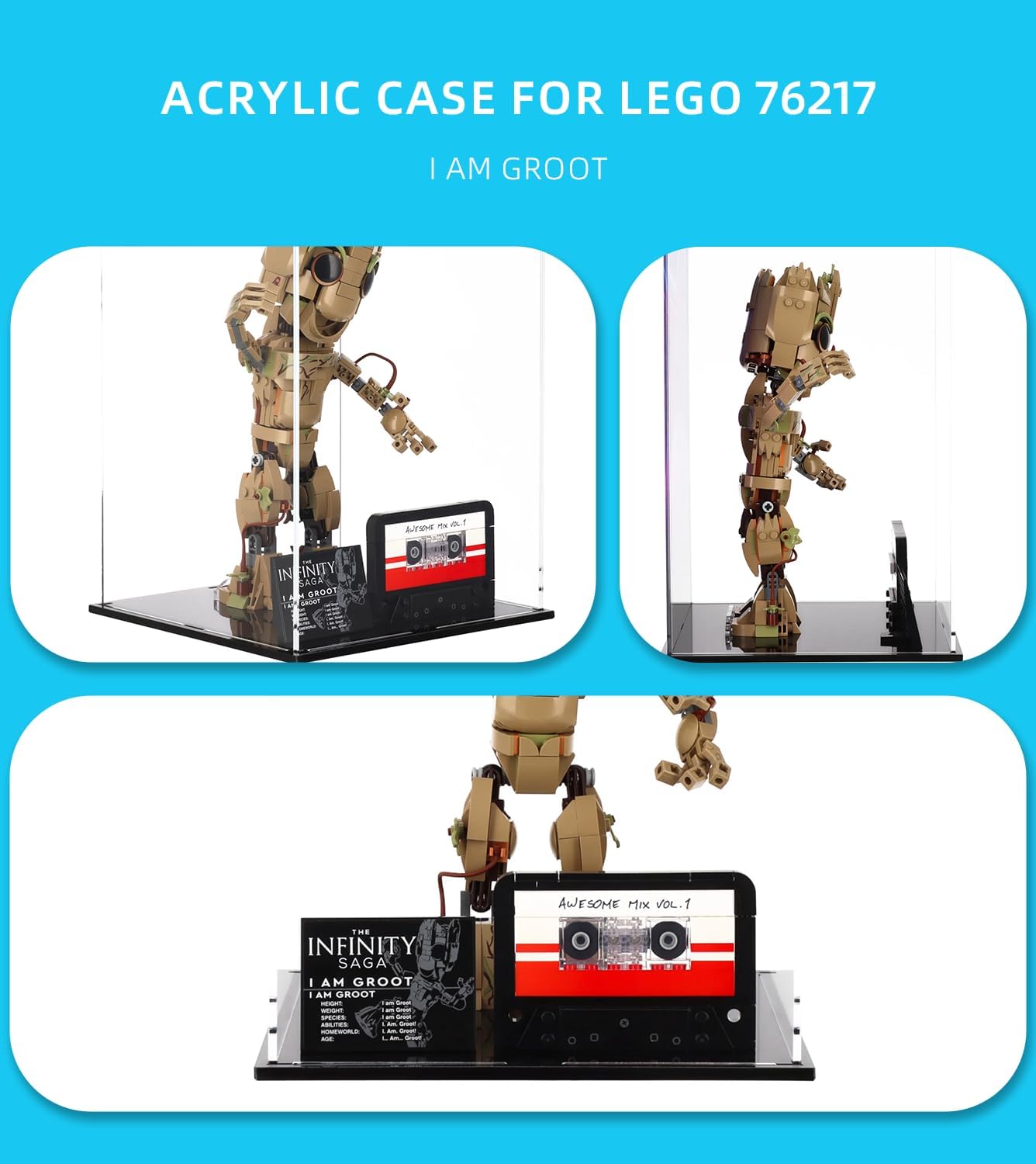Vitrina acrílica para Lego I am Groot 76217 (7.9 x 7.9 x 12.6 pulgadas), caja de acrílico transparente, montaje a prueba de polvo, pantalla