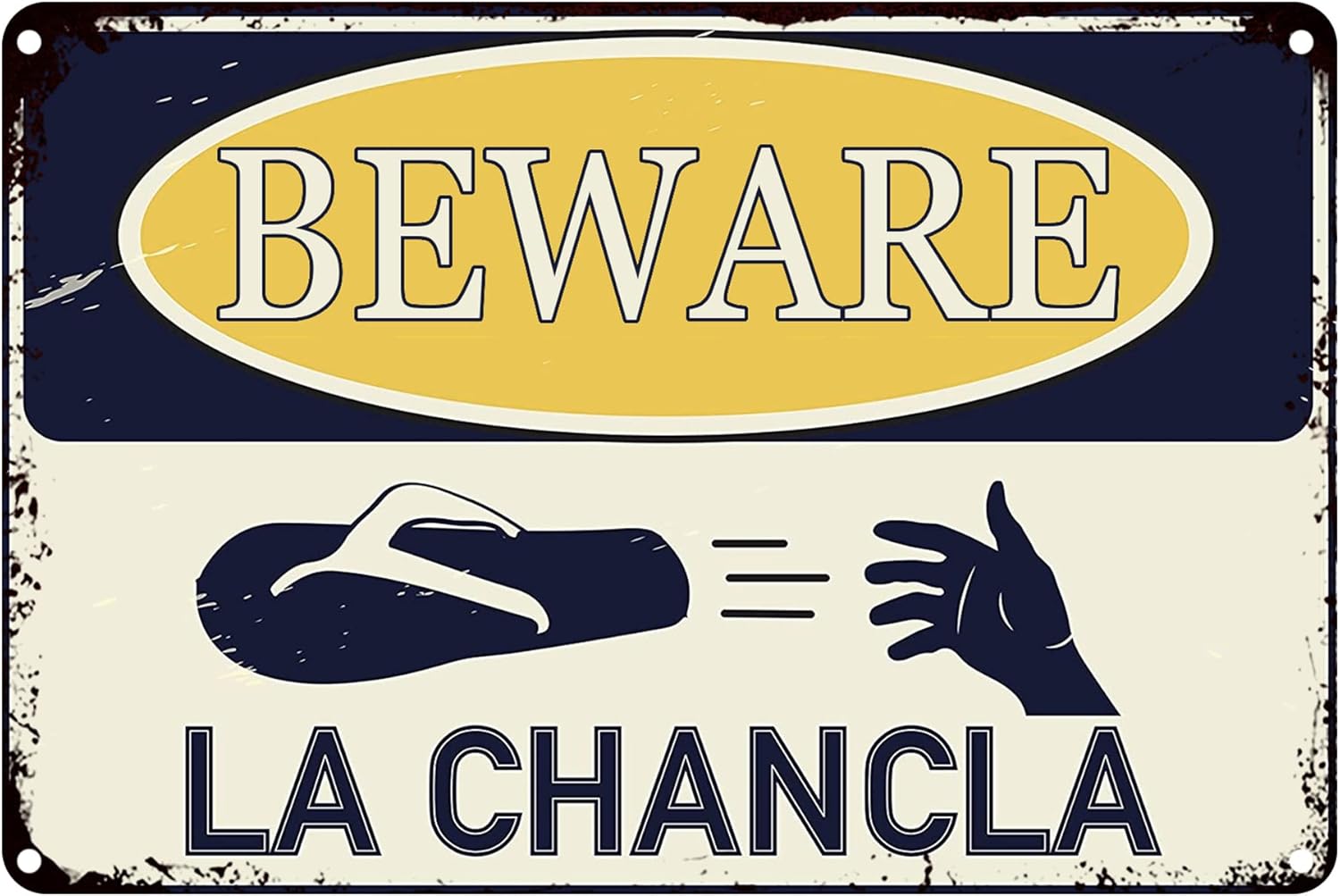 Beware Of La Chancla – Cartel de lata divertido de 12 x 8 pulgadas, latino hispano, latino, latino, latino, latino, decoración del hogar, bodega