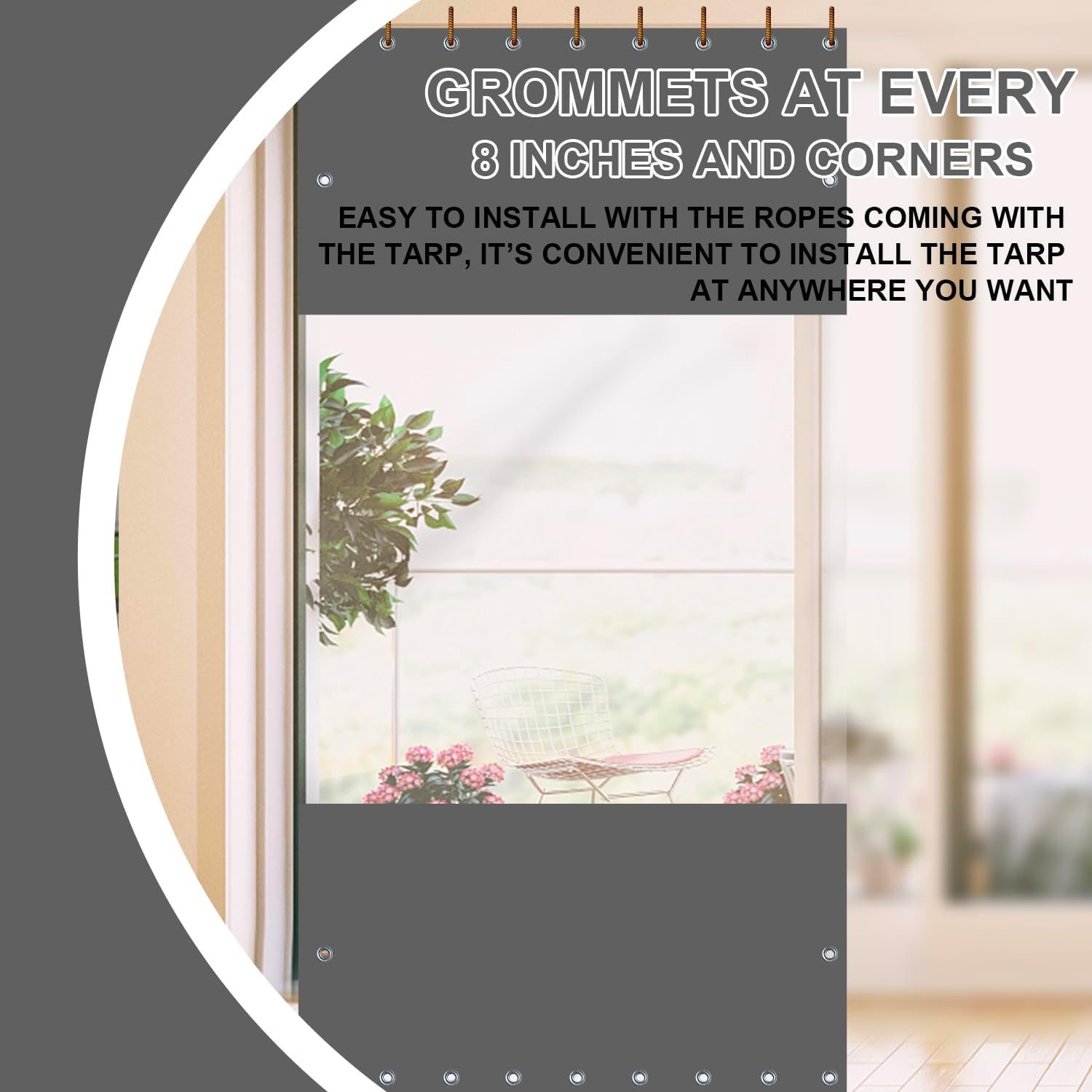 Cortina de vinilo personalizada para exteriores, cortina de panel transparente de 20 onzas, cortina impermeable y resistente a los rayos UV para