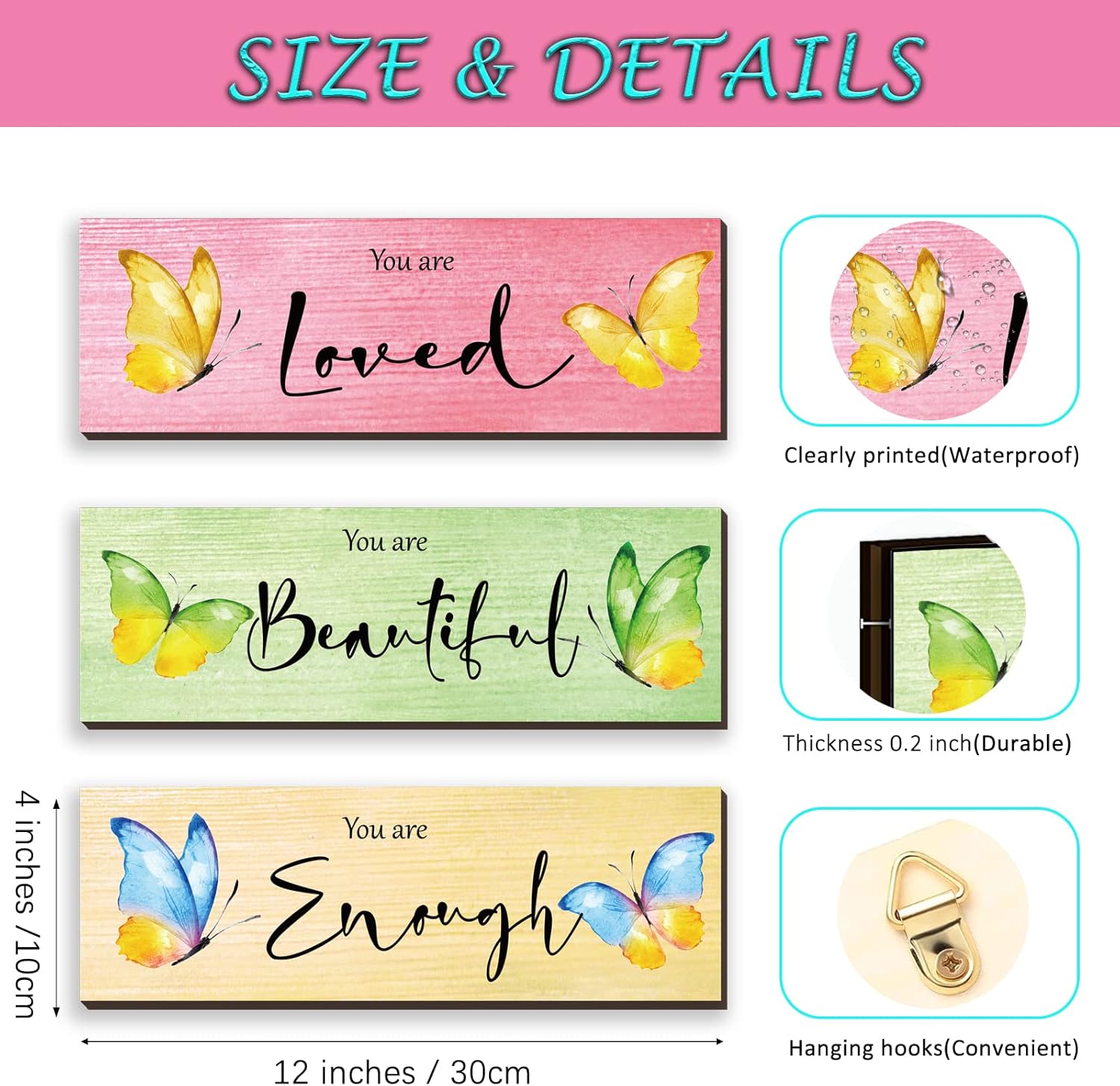 3 piezas de mariposa para decoración de pared de habitación de niñas, arte de pared de mariposa, decoración inspiradora de mariposa con citas