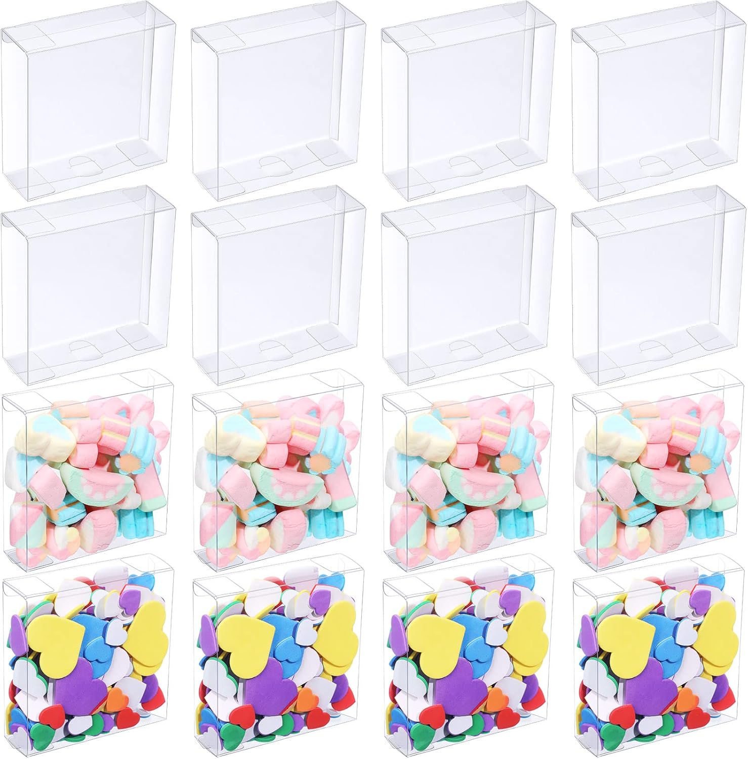 50 cajas de regalo transparentes de plástico transparente para macarrones, cajas individuales de 4 x 4 x 1.2 pulgadas, cajas de dulces transparentes