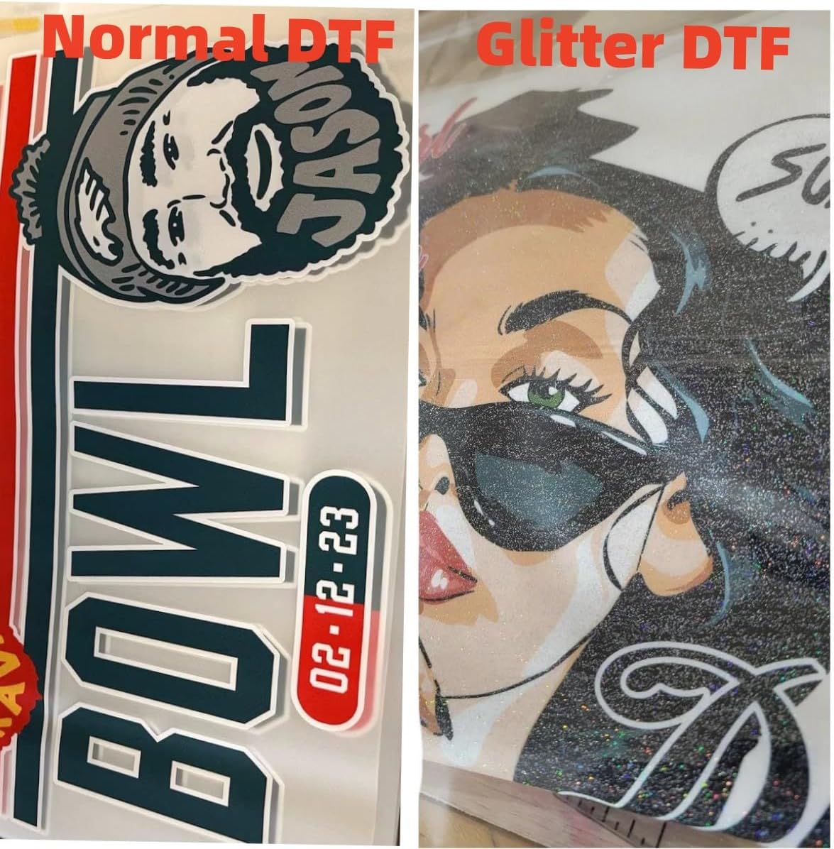 Impresiones DTF con purpurina personalizadas, logotipoletratextofoto, parches para planchar para ropa directa a la ropa de película, delantal,