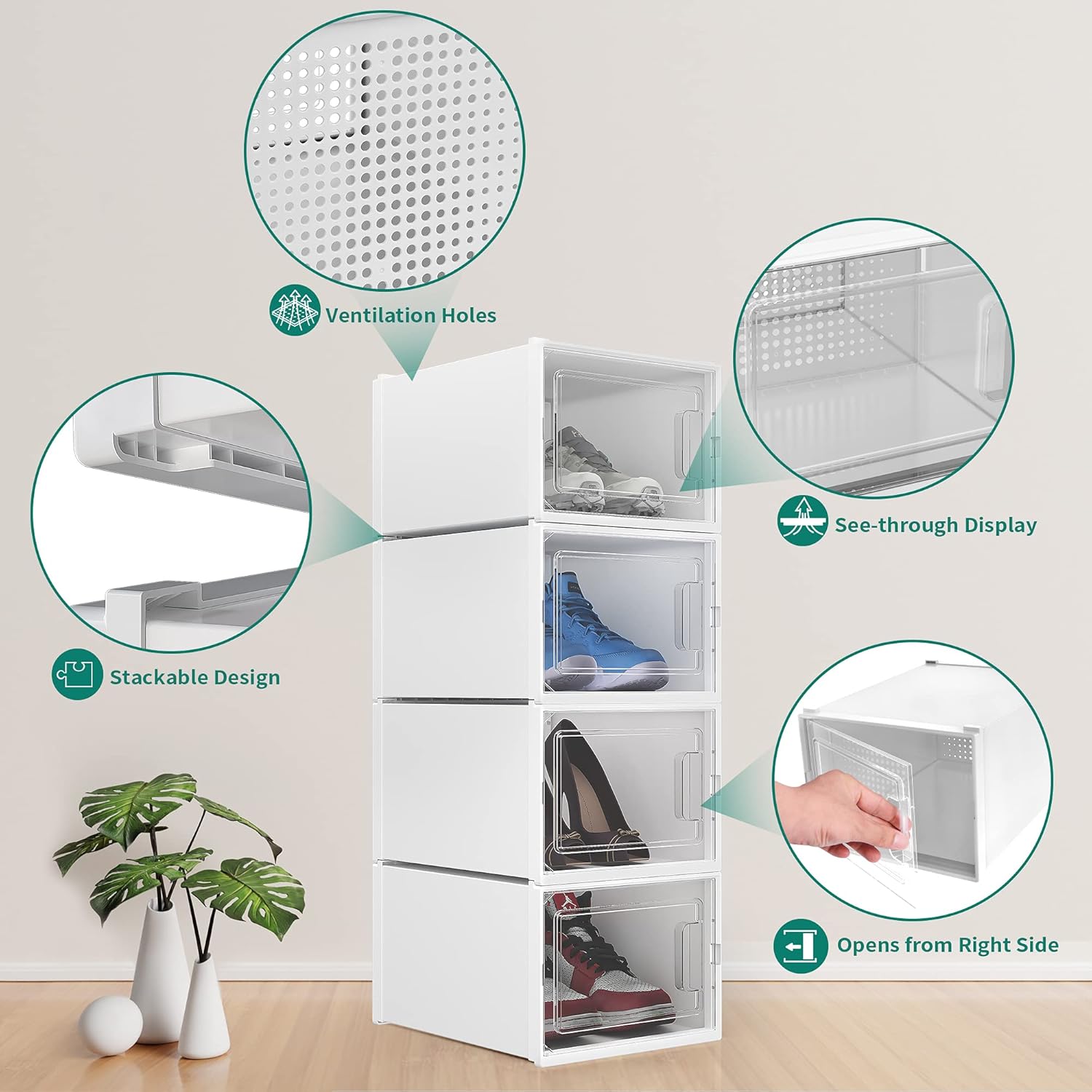 YITAHOME Paquete de 24 cajas de zapatos XL que se ajustan a talla 15 de EE. UU., organizador de zapatos de plástico para armario, cajones apilables