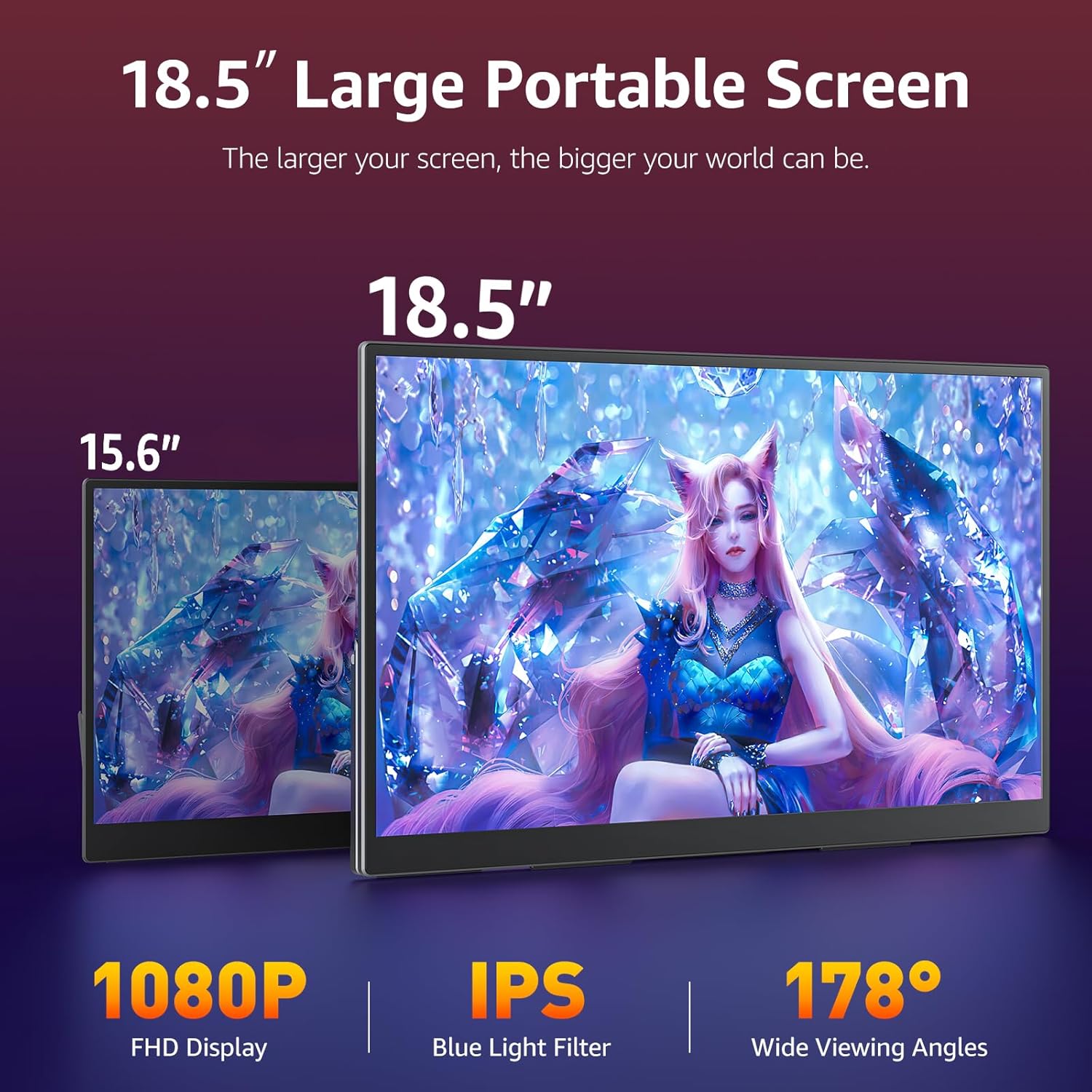 VisionOwl Monitor portátil grande de 18.5 pulgadas, pantalla de juegos de computadora 100Hz 120% sRGB FHD 1080P USB-C HDMI IPS pantalla para