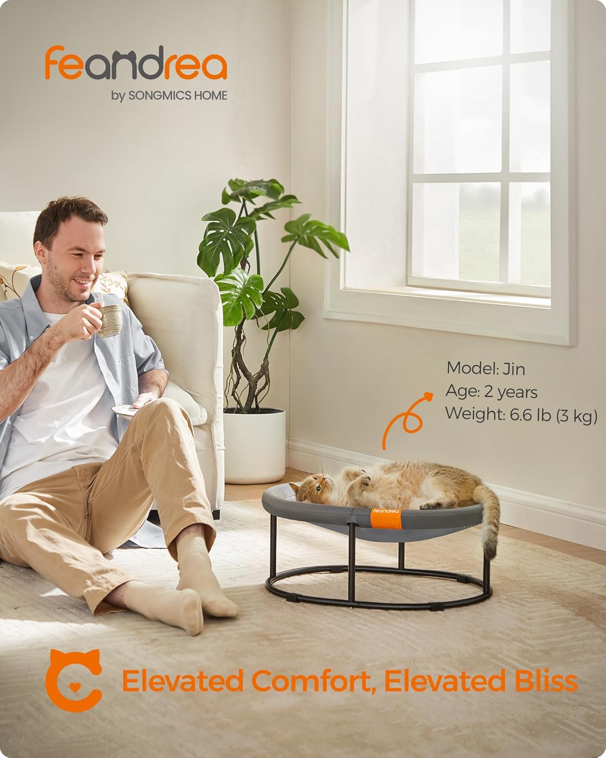 Feandrea Cama para gatos, hamaca para gatos, cama transpirable para perros pequeños con malla lavable extraíble, para mascotas que duermen hasta 20