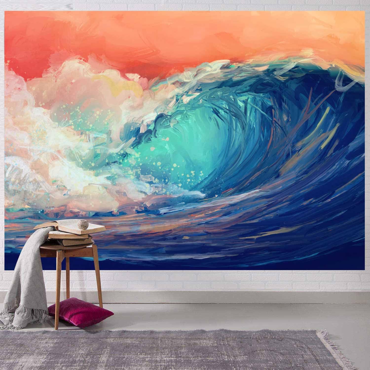TYTYUU RGTGJTY75 – Tapiz de olas oceánicas, pintura 3D, gran ola, azul, mar, surf, playa, abstracto, playa, 60 x 40 pulgadas, para colgar en la