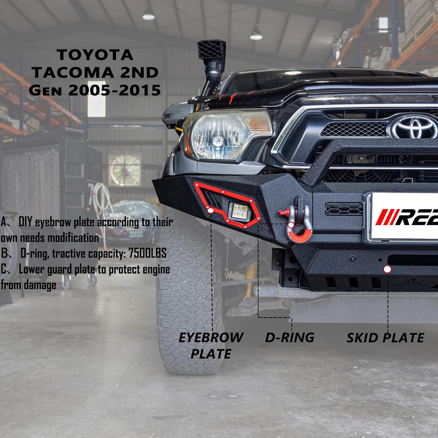 Parachoques delantero apto para Toyota Tacoma 2005-2015 (2. generación) negro de textura fina