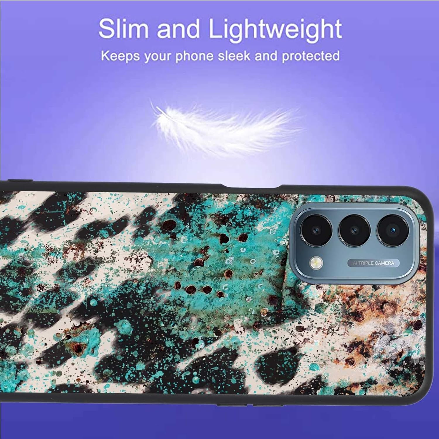 KSHSAA Funda diseñada para OnePlus Nord N200 5G, cuero de vaca turquesa occidental, diseño retro para OnePlus, funda de silicona suave a prueba de