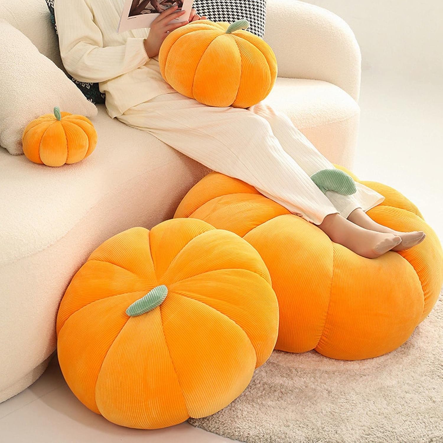 Almohada de calabaza para Acción de Gracias, cojín decorativo 3D de calabaza, cojín de felpa ultra suave para automóvil, dormitorio, sofá, sala de
