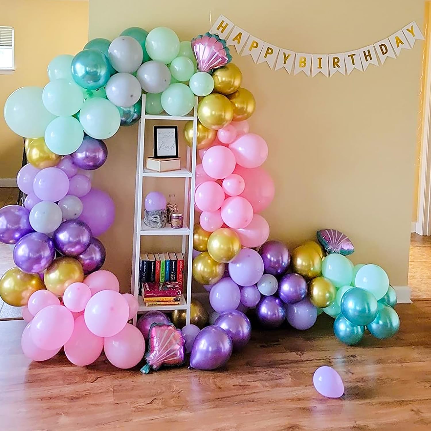 Globos de sirena, 60 paquetes de decoraciones de fiesta de cumpleaños con temática de sirena de 12 pulgadas con globos metálicos rosados, morados y
