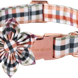 Unique Style Paws Collar de perro de algodón con lazo floral a cuadros coloridos collar de perro con pajarita para perros pequeños, medianos y Unique Style Paws Collar de perro de algodón con lazo floral a cuadros coloridos collar de perro con pajarita para perros pequeños, medianos y