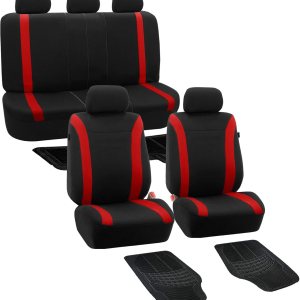 FH Group Cosmopolitan – Fundas de asiento de automóvil, protector rojo para bolsa de aire y fundas de asiento trasero divididas con alfombrillas de FH Group Cosmopolitan – Fundas de asiento de automóvil, protector rojo para bolsa de aire y fundas de asiento trasero divididas con alfombrillas de