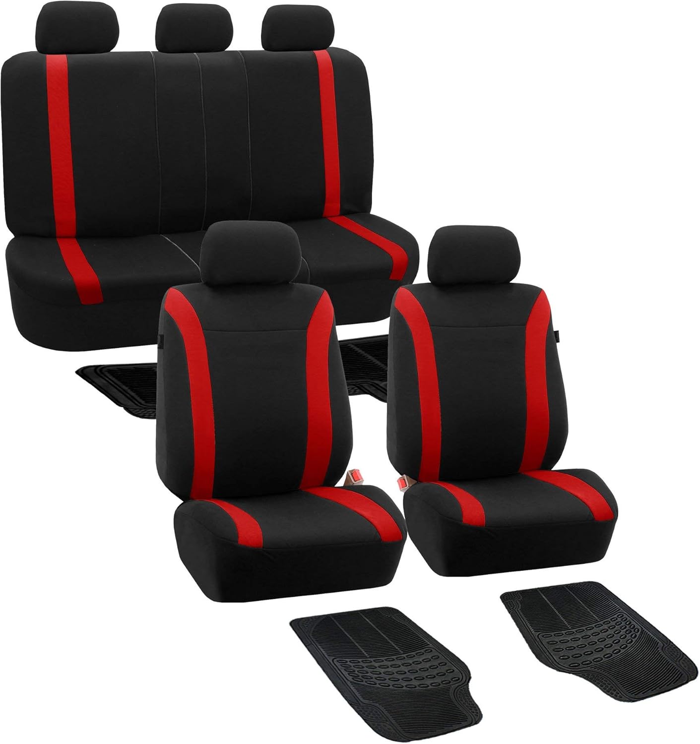 FH Group Cosmopolitan – Fundas de asiento de automóvil, protector rojo para bolsa de aire y fundas de asiento trasero divididas con alfombrillas de