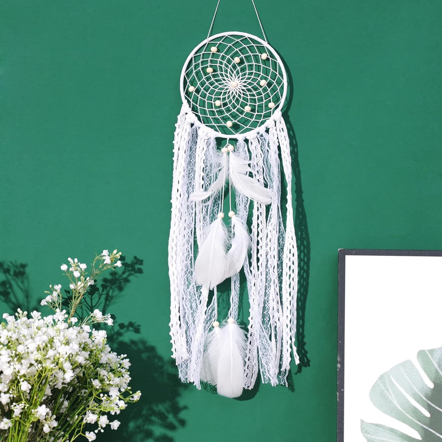Atrapasueños – Decoración de pared bohemia con plumas de luna y sol, hecha a mano, tradicional, atrapasueños, decoración colgante de pared para