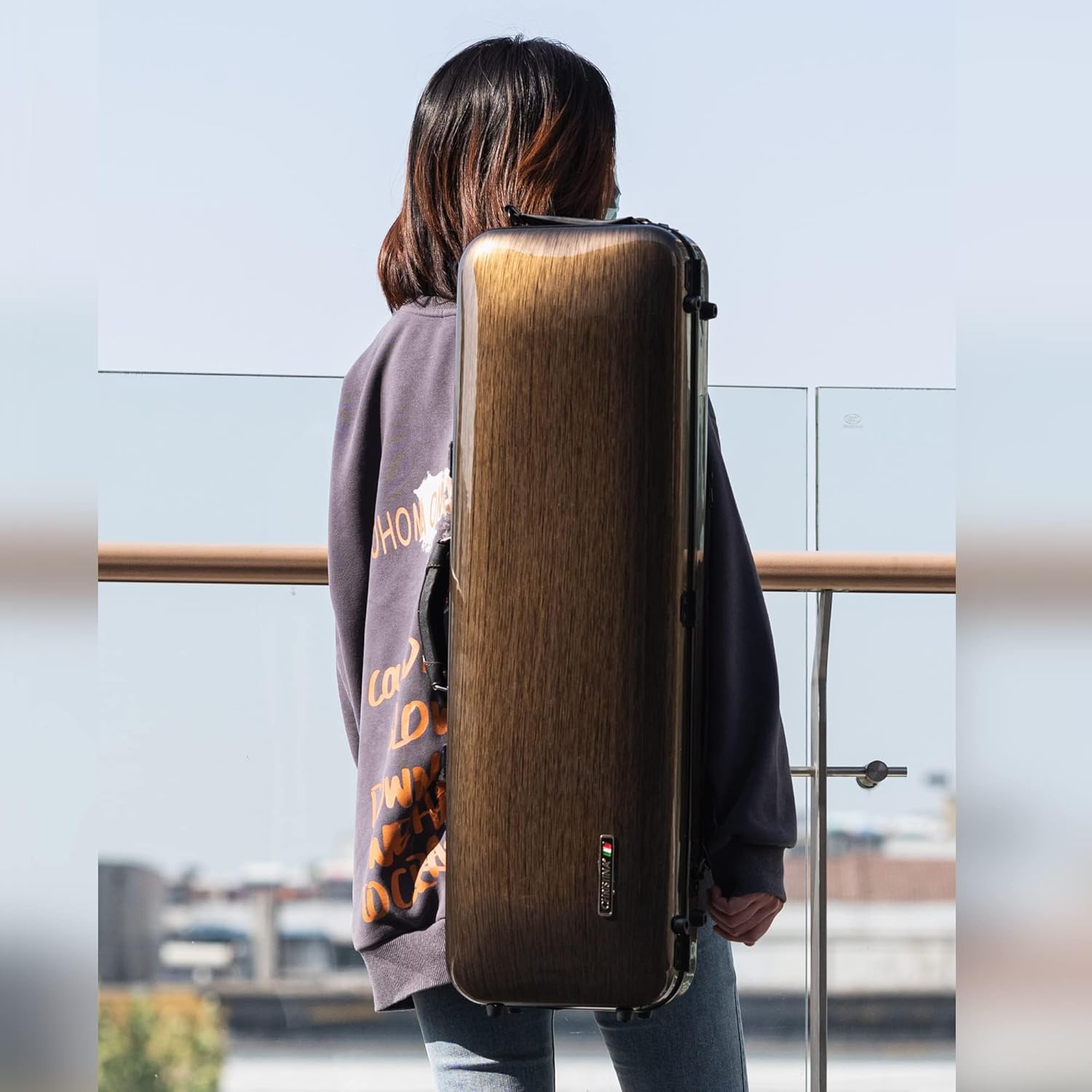 Estuche de violín de tamaño completo 44 de fibra de carbono de alta resistencia, bolsa de música para violín rectangular con cerradura de