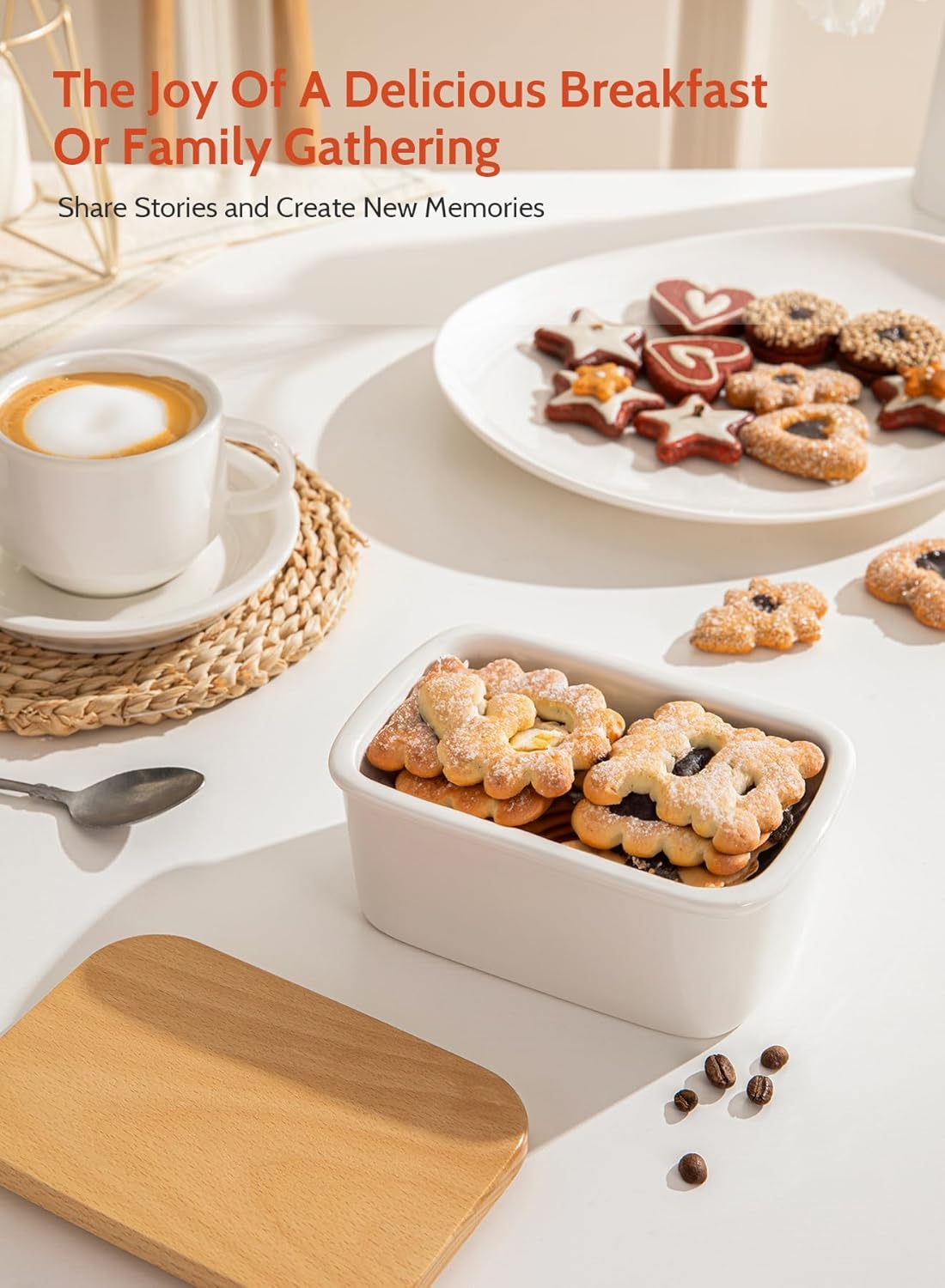 Sweese – Mantequera de porcelana con tapa, perfecto para mantequilla de este y oeste, Blanco