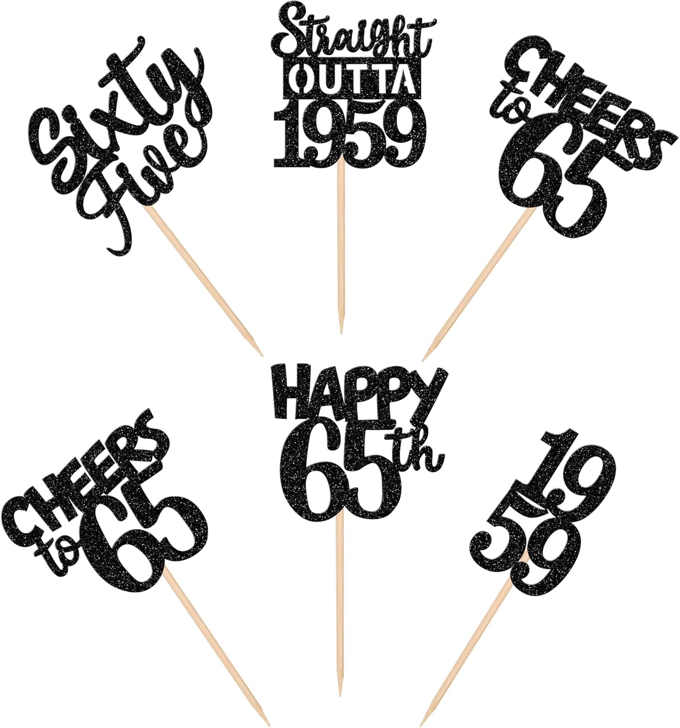 30 piezas negras para cupcakes de cumpleaños 65 con purpurina Sixty Five Happy 65th Straight Outta 1959 para magdalenas para saludos a 65 años 65