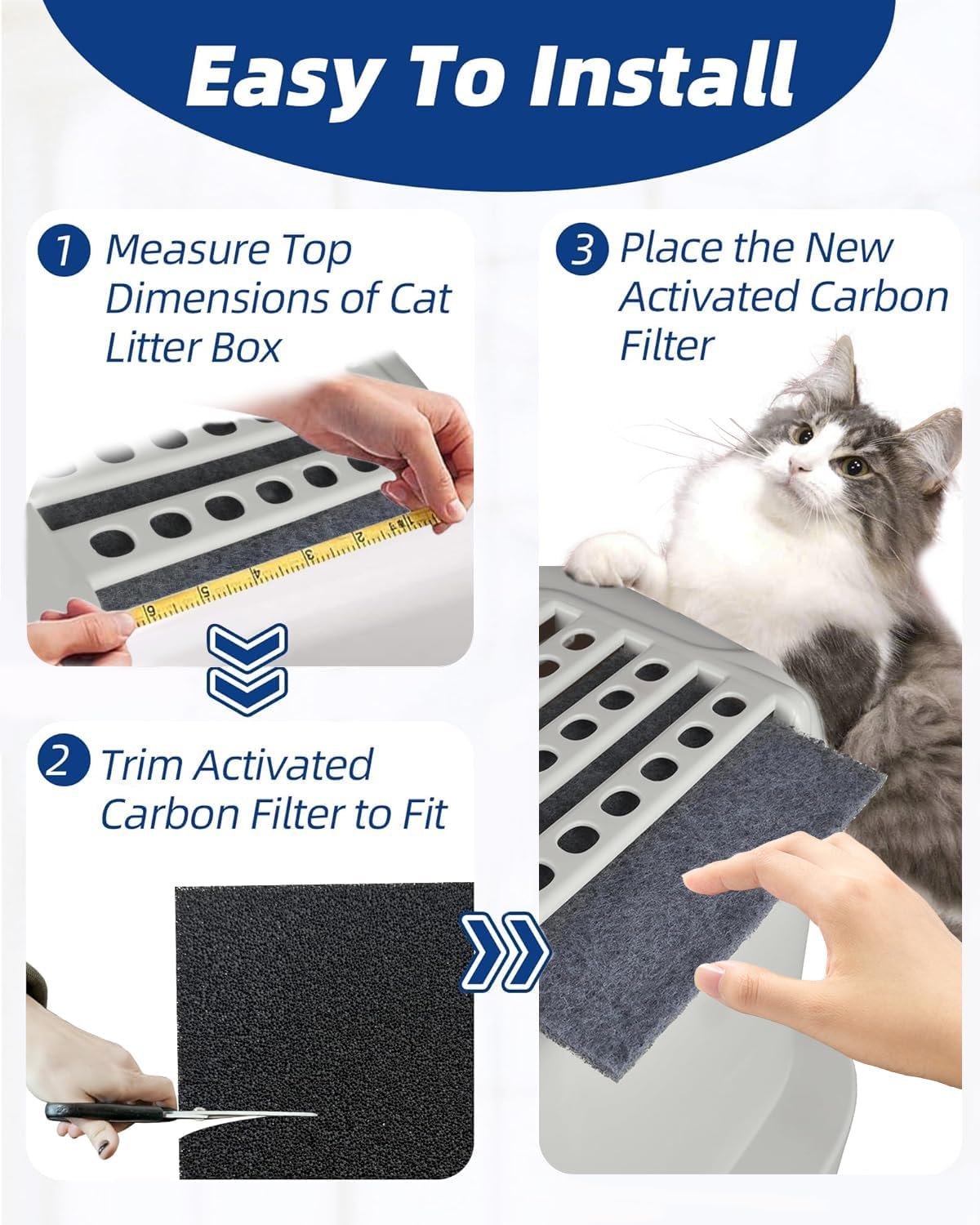 Paquete de 8 cajas de arena de repuesto extra gruesas de 0.6 pulgadas con capucha de carbón activado para gatos (6 x 6.5 pulgadas)