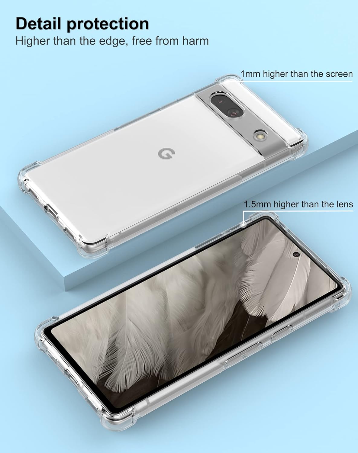 Foluu Funda para Google Pixel 7a, Pixel 7a, transparente, esquinas reforzadas resistentes a los arañazos, goma de poliuretano termoplástico, funda