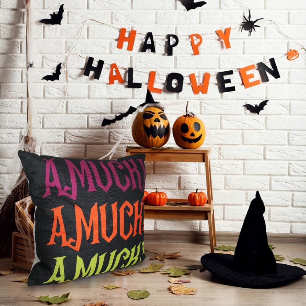 Fundas de almohada de Halloween de 18 x 18 pulgadas, juego de 4 fundas de almohada de Hocus Pocus, Amuck y castillo, color negro, Sanderson Sisters