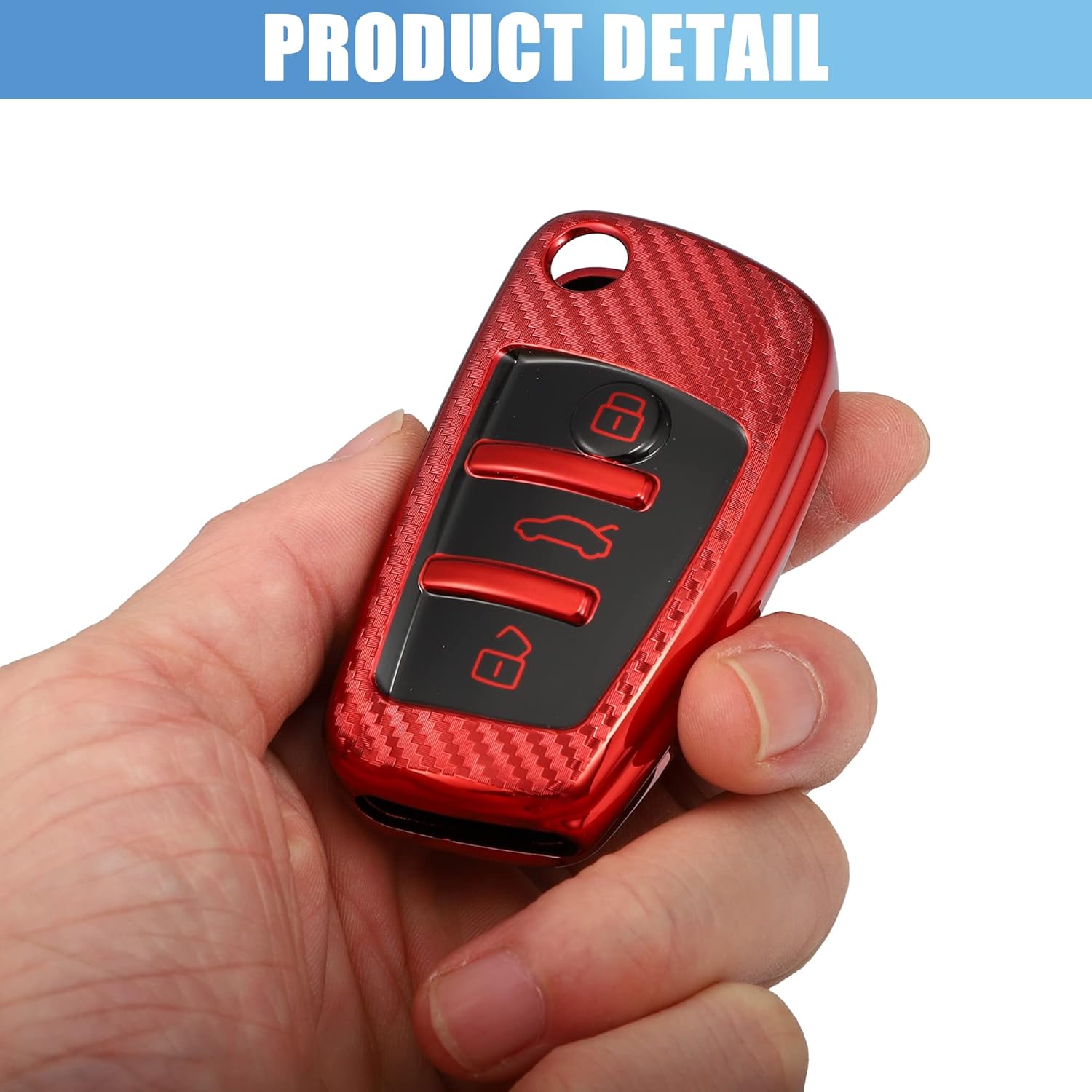 X AUTOHAUX Funda de silicona para llavero inteligente Audi A3 A1 A3 A6 Q2 Q3 Q7 TT TTS R8 S3 S6 RS3 A6L Modelos Fibra de Carbono Patrón Rojo