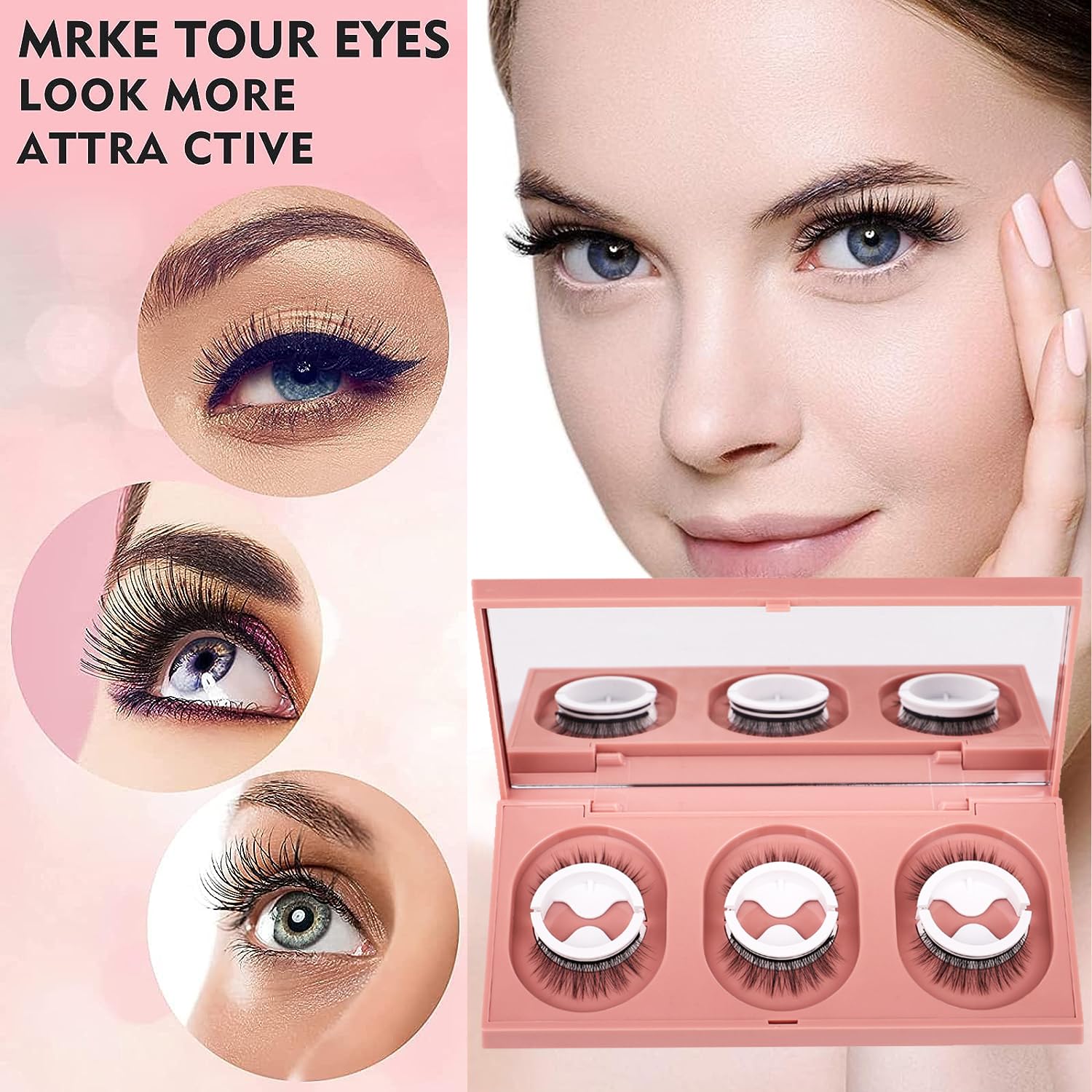 Pestañas autoadhesivas, pestañas postizas impermeables de aspecto natural para maquillaje fácil de poner (W09)