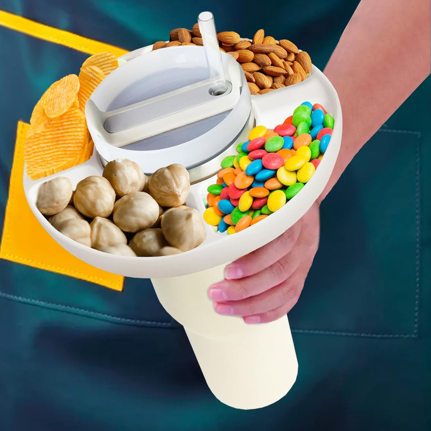 Cuenco para aperitivos Stanley de 40 onzas con asa, bandeja de aperitivos compatible con Stanley Cup de 40 onzas con asa, anillo reutilizable para