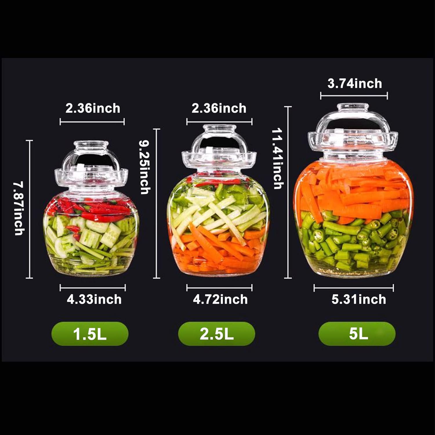 Tarro de vidrio de 1,5 litros con tapa de fermentación, kit de fermentación tradicional con tapa de sellado de agua, tarro de pepinillos para