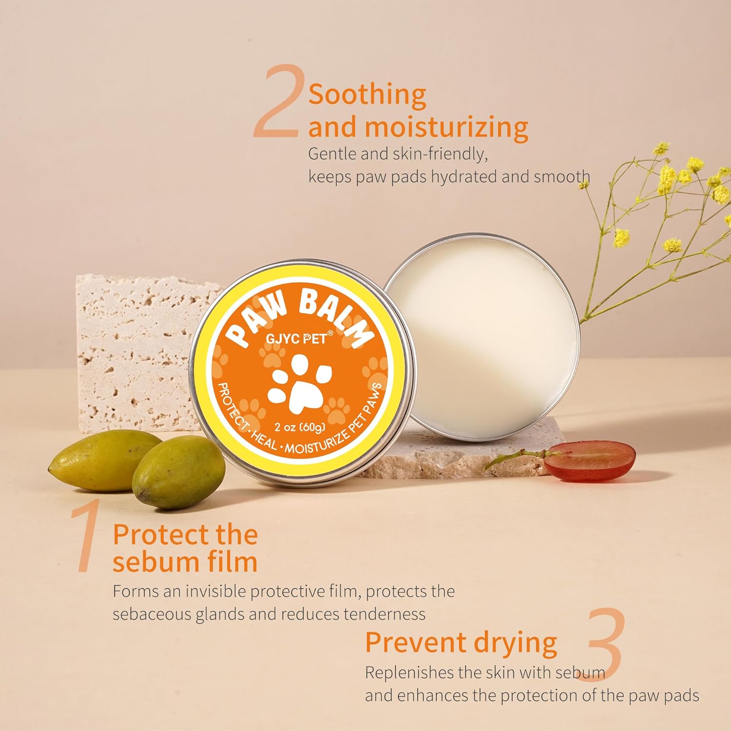 GJYC PET Bálsamo para patas de perro  2 oz (60 g) de protección natural para patas secas y agrietadas y nasales  Loción de almohadilla para patas