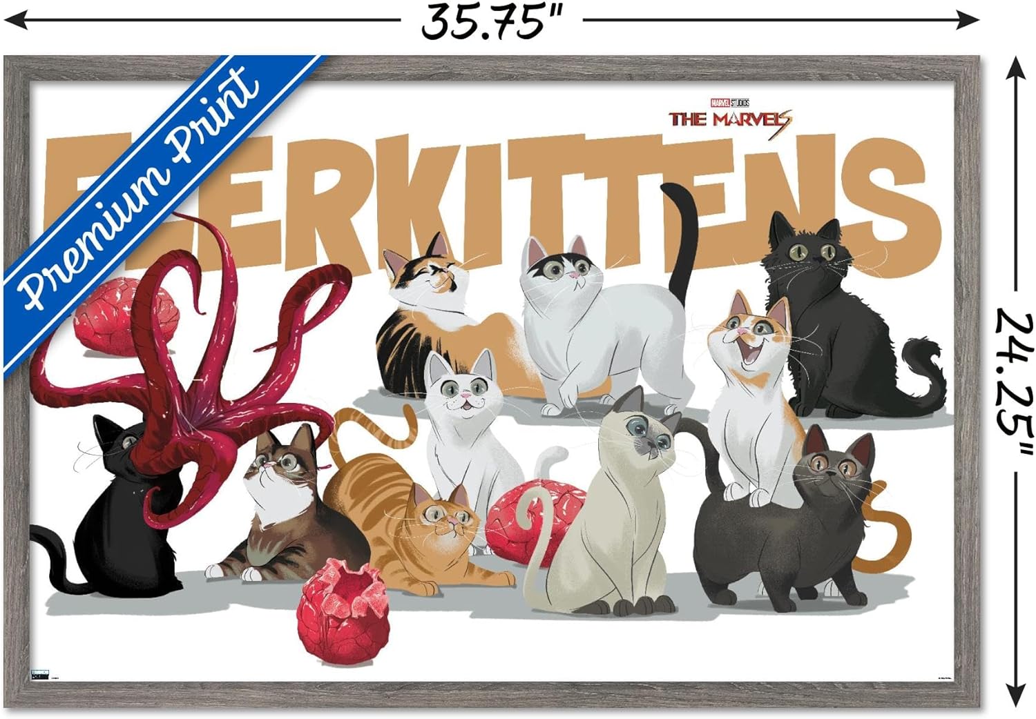 Trends International Marvel The Marvels – Póster de pared de flerkittens, 22.37 x 34.00 pulgadas, versión enmarcada de madera de granero