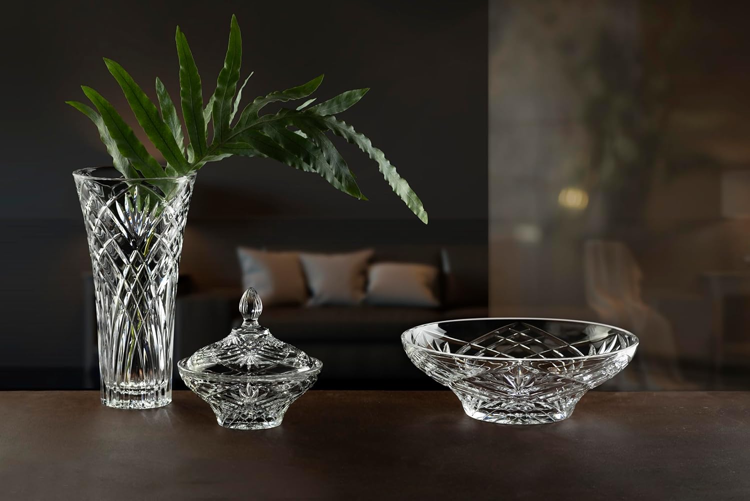 Jarrón de cristal  Florero de 12 pulgadas  Jarrón de mesa  para flores  Rosas  Diseño de corte  Hecho en Europa  por Barski