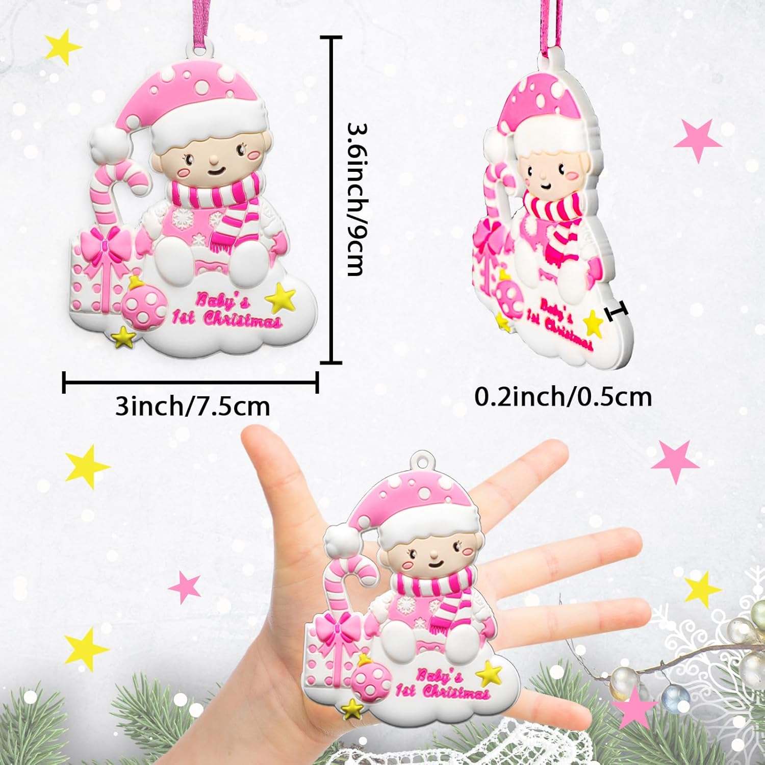 Adorno personalizado para bebé, primera Navidad, decoración para árbol de Navidad, primer recuerdo escrito a mano para recién nacido, personalizable