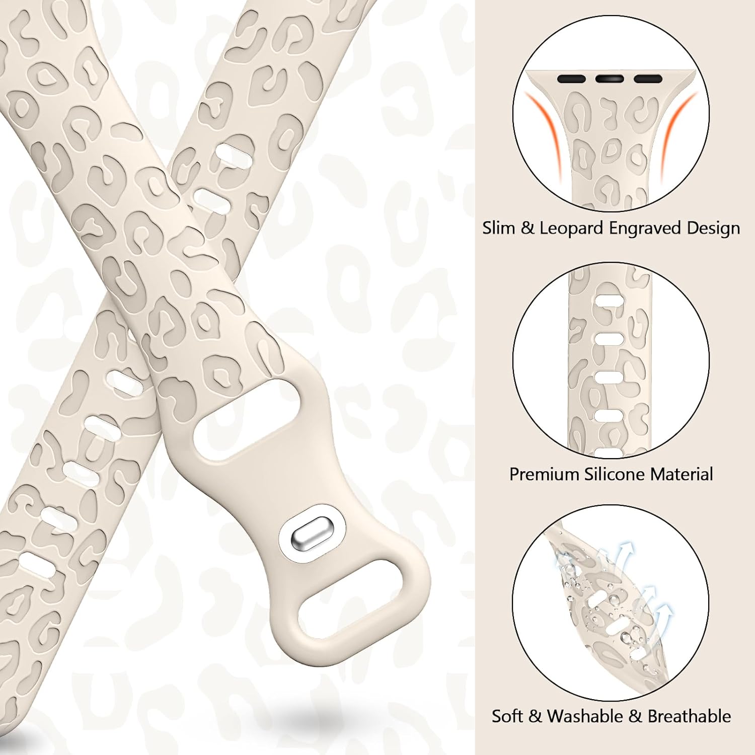Paquete de 4 correas de leopardo grabadas compatibles con Apple Watch de 1.496 pulgadas, 1.575 pulgadas, 1.614 pulgadas, 1.732 pulgadas, 1.772