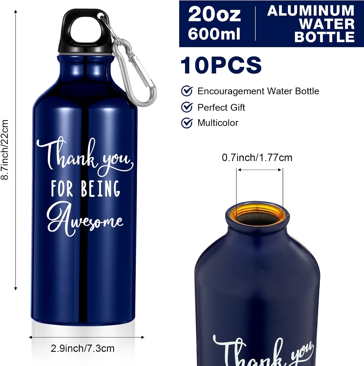 Botella de agua de aluminio ligera a prueba de fugas con tapa para gimnasio, campamento, senderismo (estilo clásico, 20 onzas)